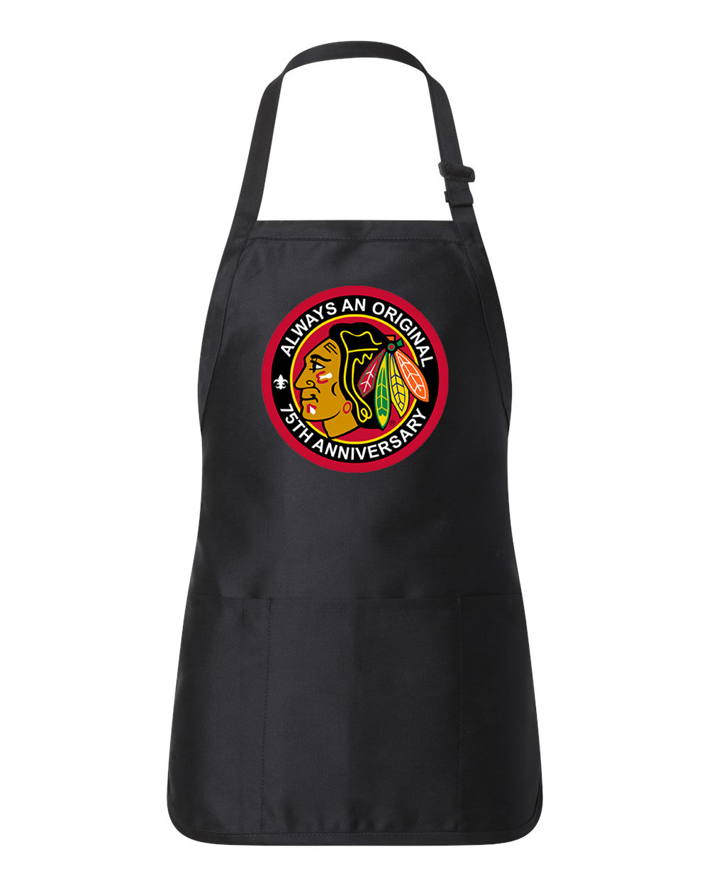 75th Anniversary of The Chicago Blackhawks Hockey Logo Customized Design on Full-Length Apron with Pouch Pocket