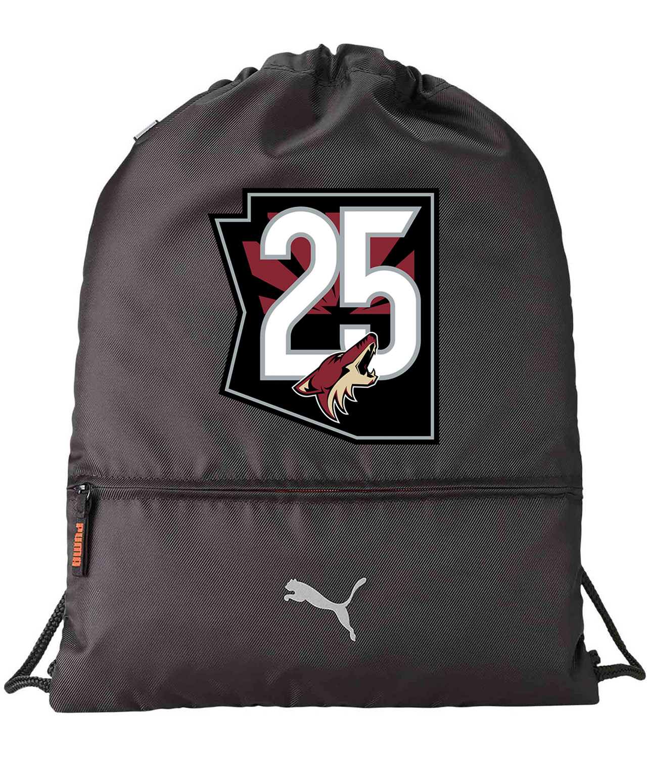 Arizona Phoenix Coyotes 25th Anniversary Hockey Logo Symbol Emblem Customized Design on Lightweight Drawstring Backpack Bag