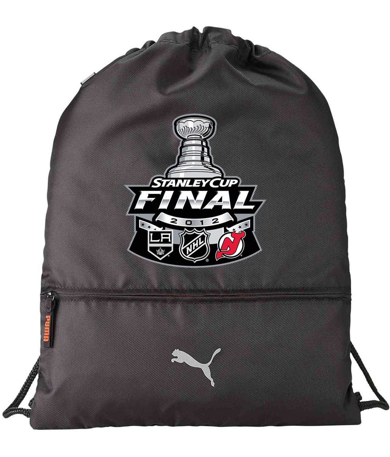 2012 NHL Stanley Cup Final Matchup - Los Angeles Kings Vs New Jersey Devils Hockey Logo Customized Design on Lightweight Drawstring Backpack Bag