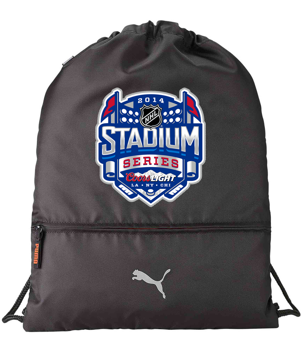 2014 Coors Light NHL Stadium Series - Los Angeles - New York - Chicago Hockey Logo Emblem Customized Design on Lightweight Drawstring Backpack Bag