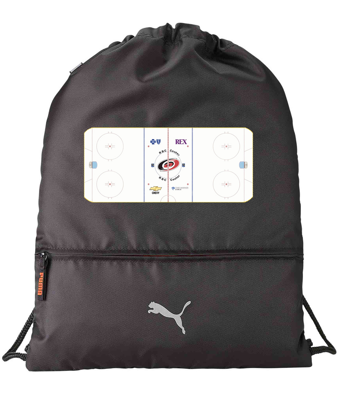 Carolina Hurricanes RBC Center Ice Surface Hockey Logo Symbol Emblem Customized Design on Lightweight Drawstring Backpack Bag