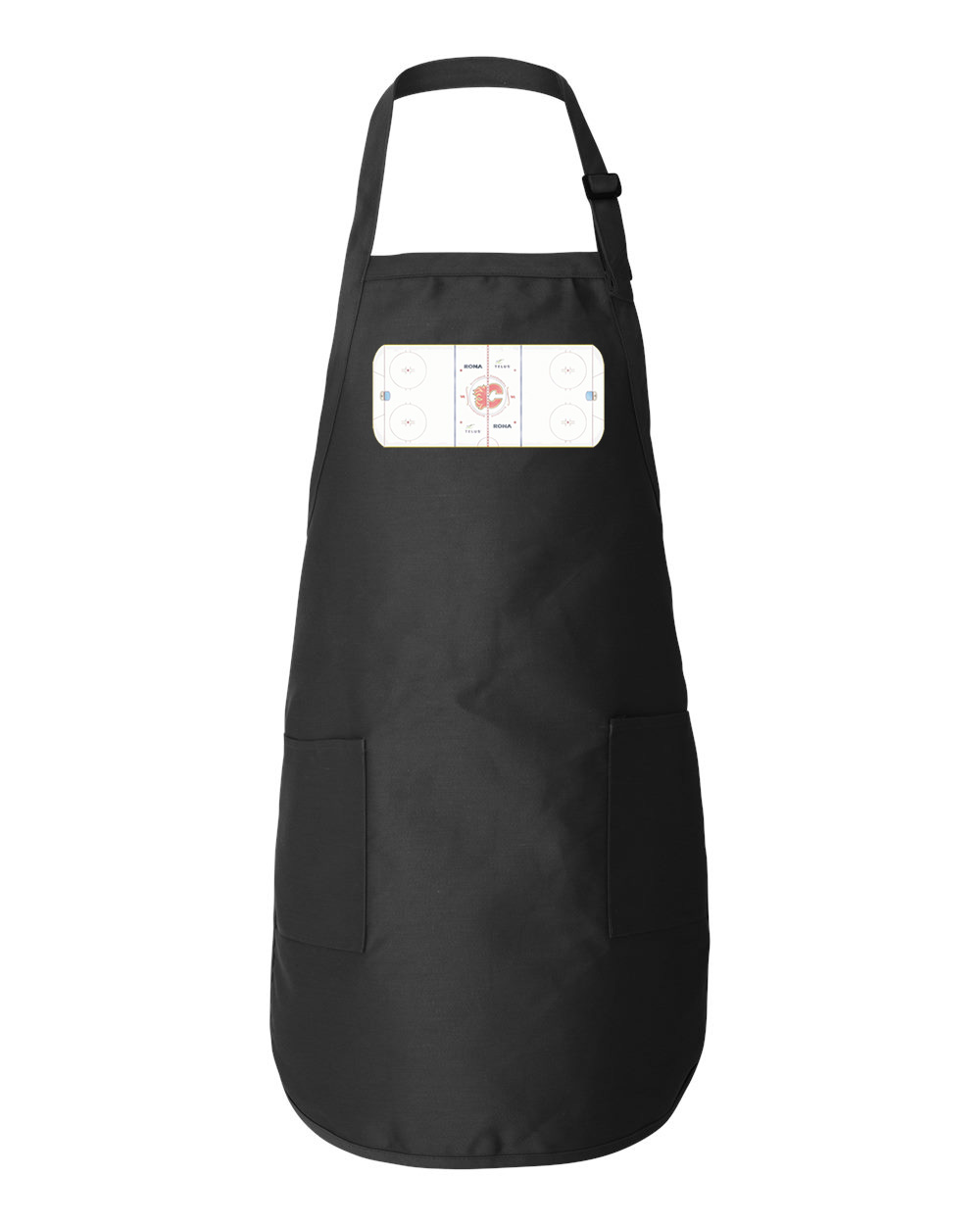 Calgary Flames Scotiabank Saddledome Playing Ice Surface Hockey Logo Symbol Emblem Customized Design on Full-Length Apron with Pockets