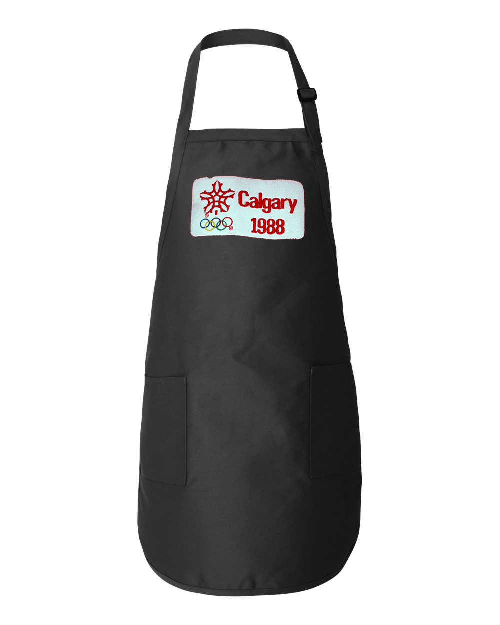 1988 Winter Olympics In Calgary - Calgary Flames Hockey Logo Symbol Emblem Customized Design on Full-Length Apron with Pockets