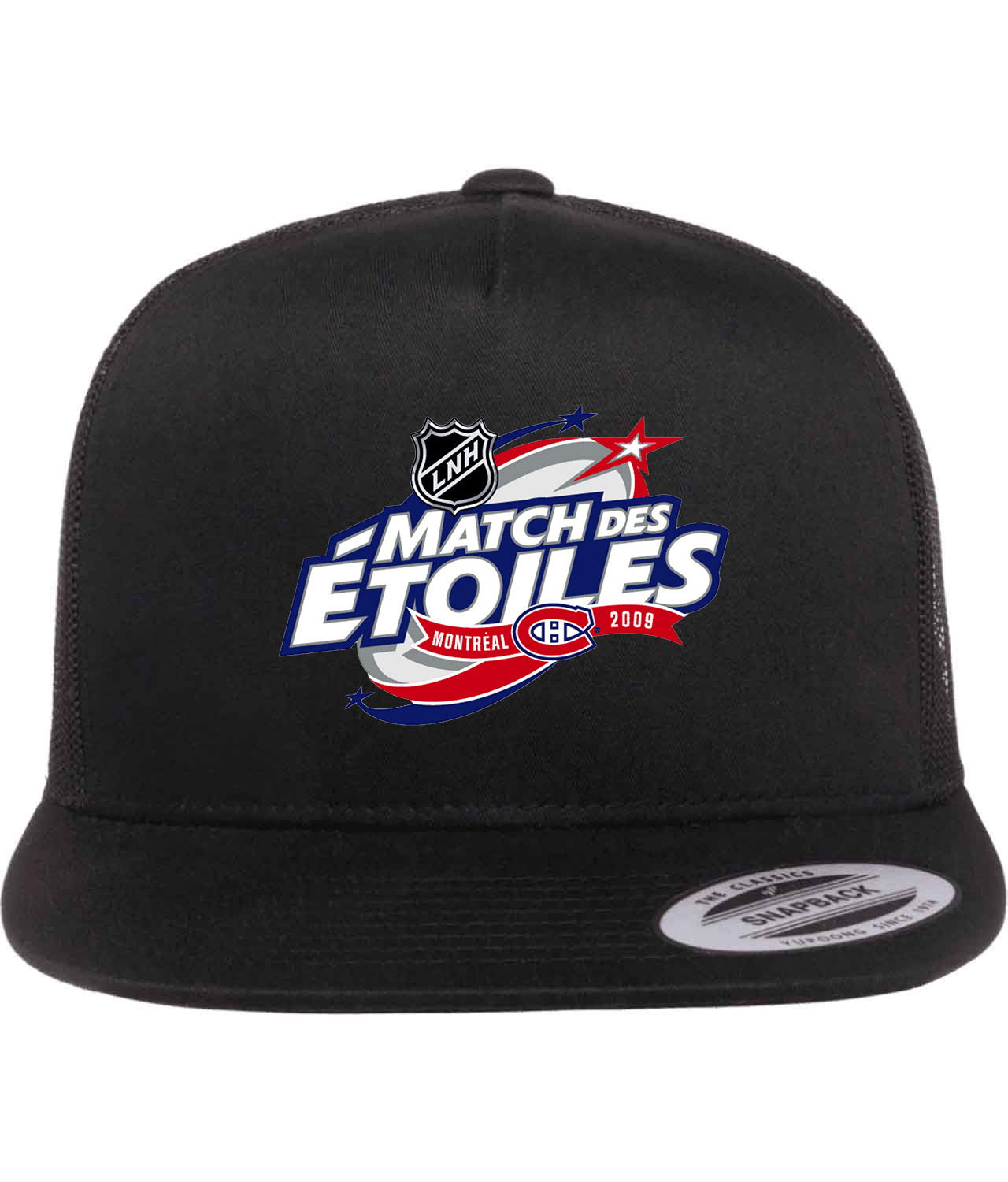 2009 NHL All-Star Game - 2009 LNH Match Des Etoiles - Ontario - Montreal Canadiens Hockey Logo Emblem Customized Design on Classic Trucker Cap Hat