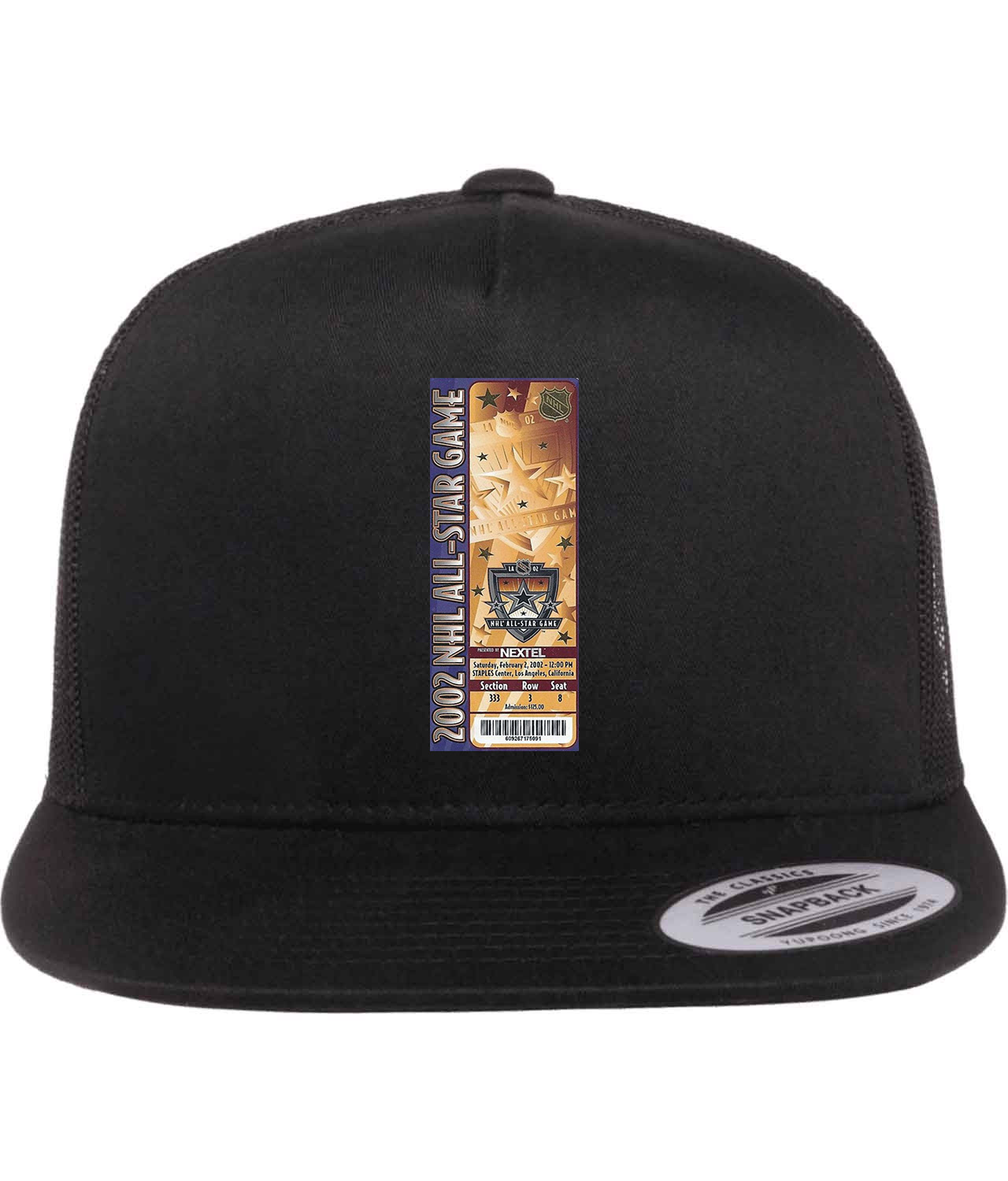 2002 NHL All-Star Game Ticket Stub Los Angeles, CA Hockey Logo Symbol Emblem Customized Design on Classic Trucker Cap Hat - Image 1