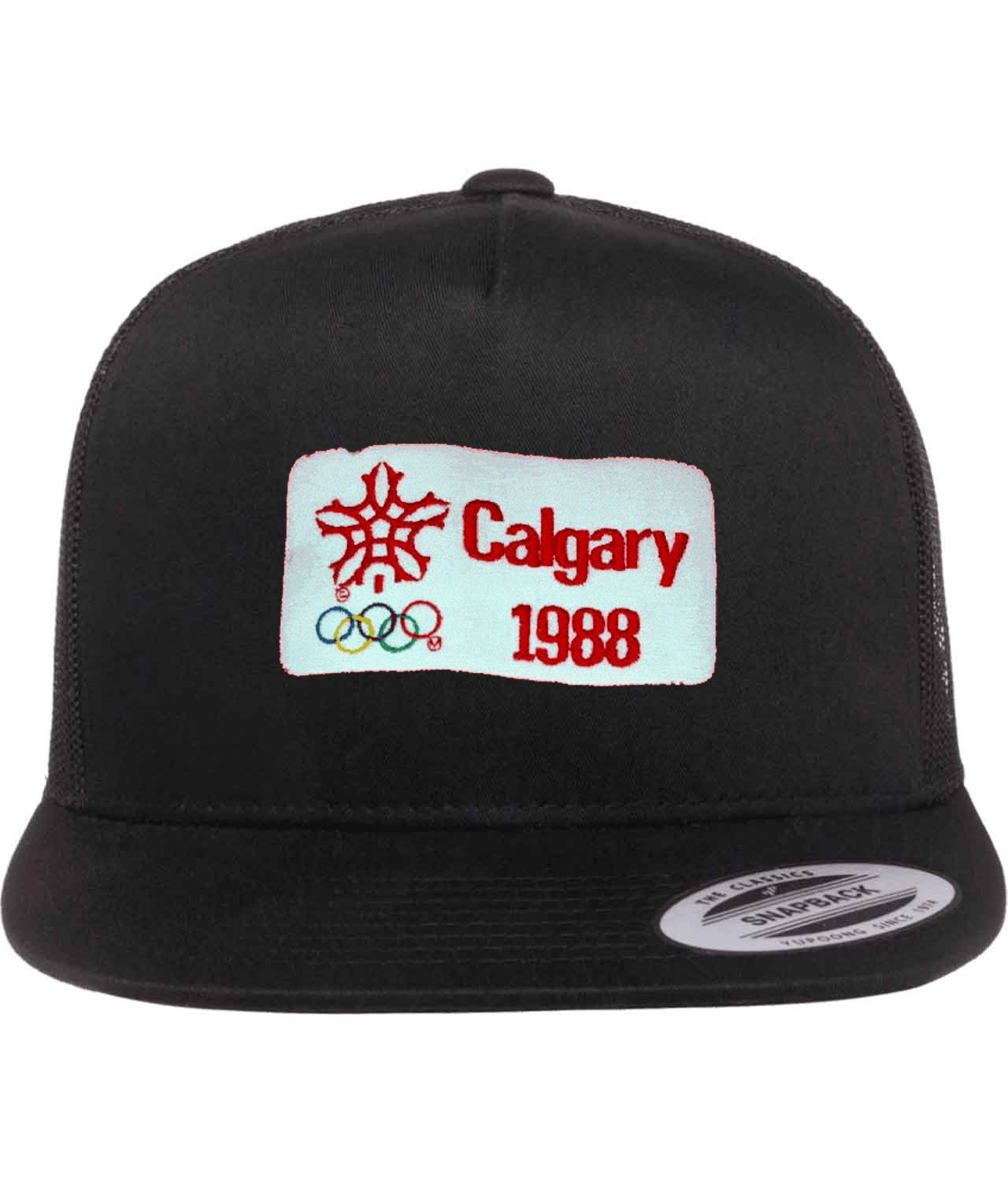 1988 Winter Olympics In Calgary - Calgary Flames Hockey Logo Symbol Emblem Customized Design on Classic Trucker Cap Hat