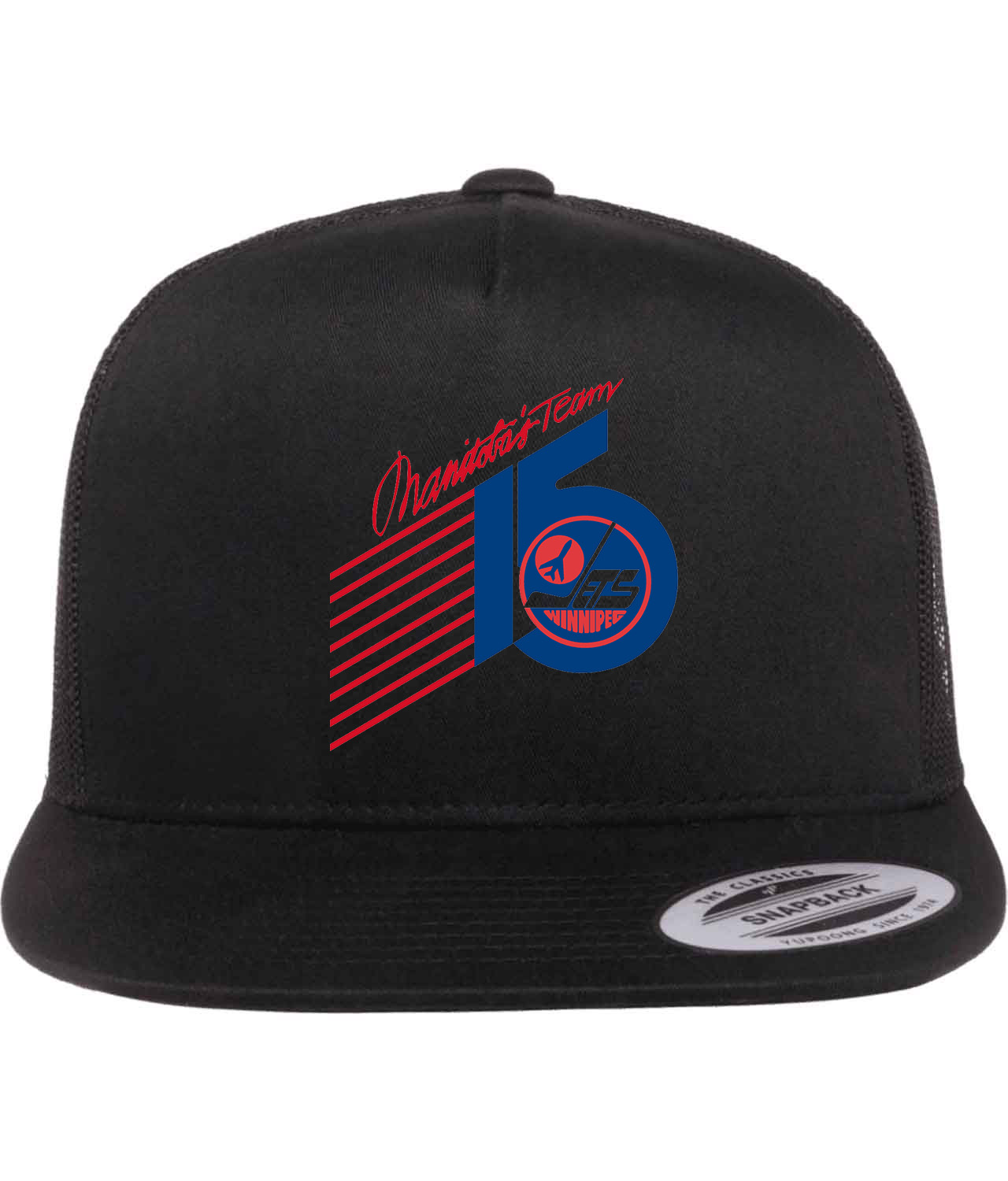Winnipeg Jets 15th Anniversary Hockey Logo Symbol Emblem Customized Design on Classic Trucker Cap Hat