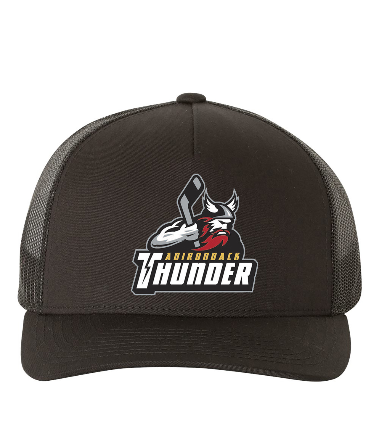 Adirondack Thunder Hockey Logo Symbol Emblem Customized Design on Retro Trucker Cap Hat