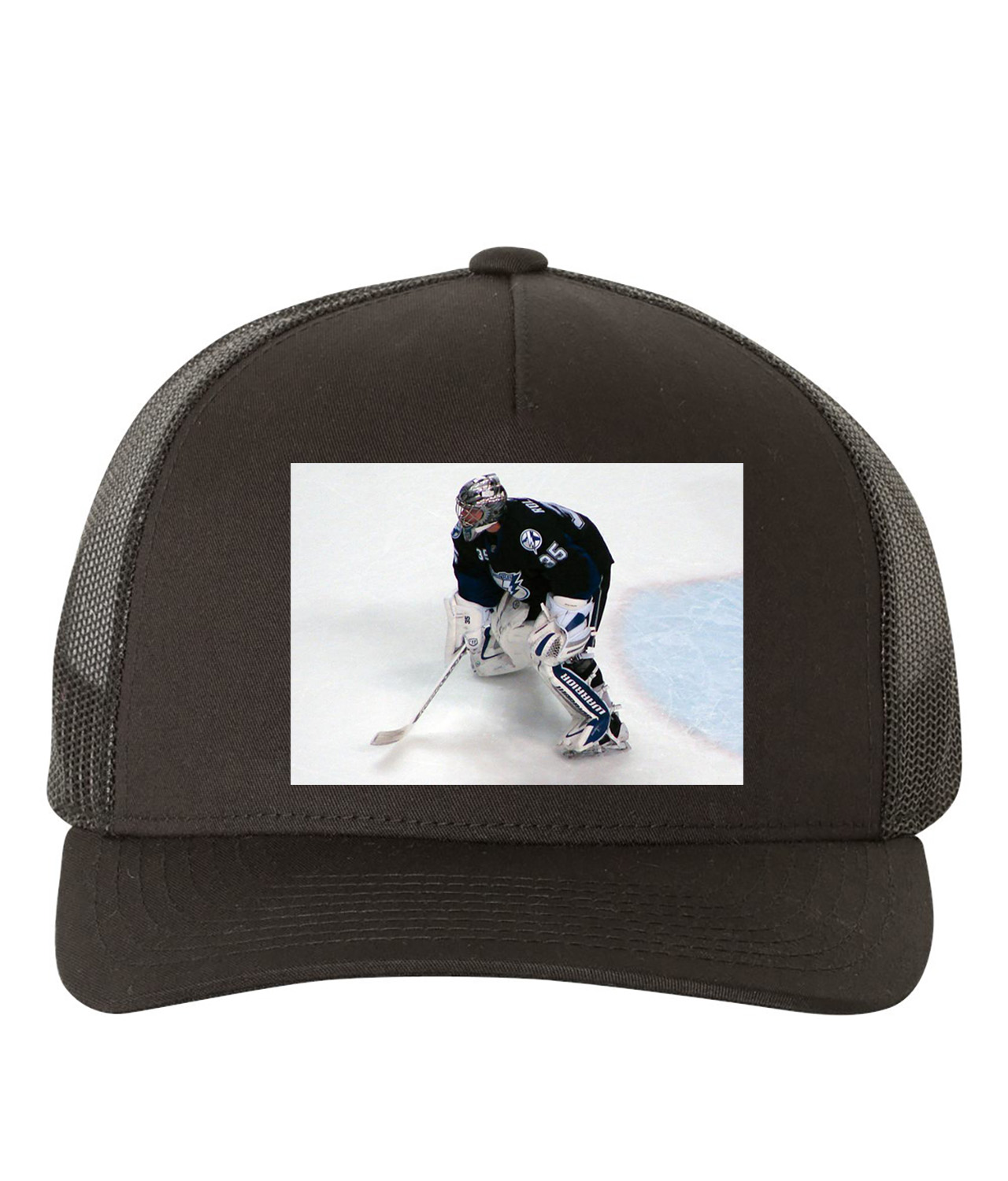 2010 Tampa Bay Lightning Dwayne Roloson Goaltender Photo Hockey Logo Symbol Emblem Customized Design on Retro Trucker Cap Hat