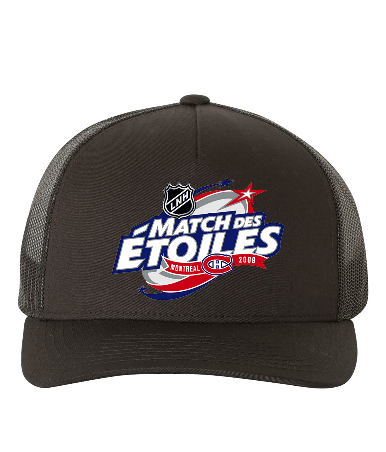 2009 NHL All-Star Game - 2009 LNH Match Des Etoiles - Ontario - Montreal Canadiens Hockey Logo Emblem Customized Design on Retro Trucker Cap Hat