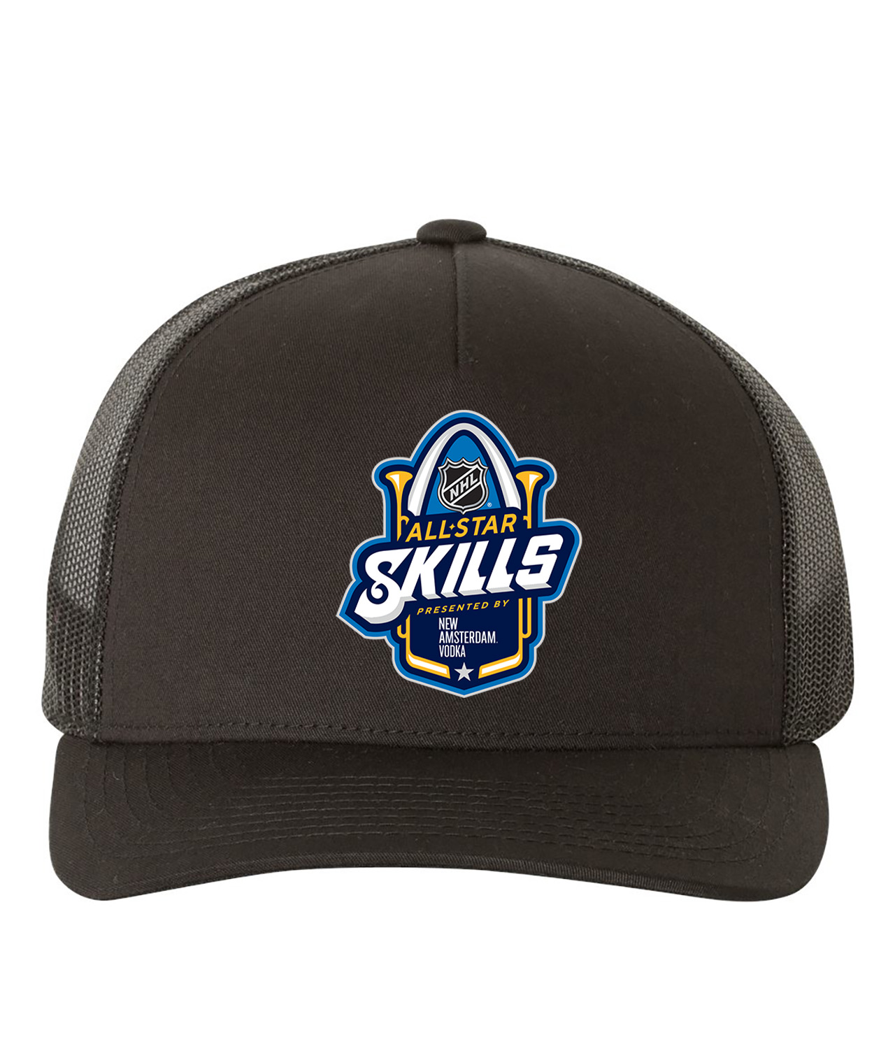 2020 NHL All-Star Skills Competition St Louis New Amsterdam Vodka Hockey Logo Symbol Emblem Customized Design on Retro Trucker Cap Hat