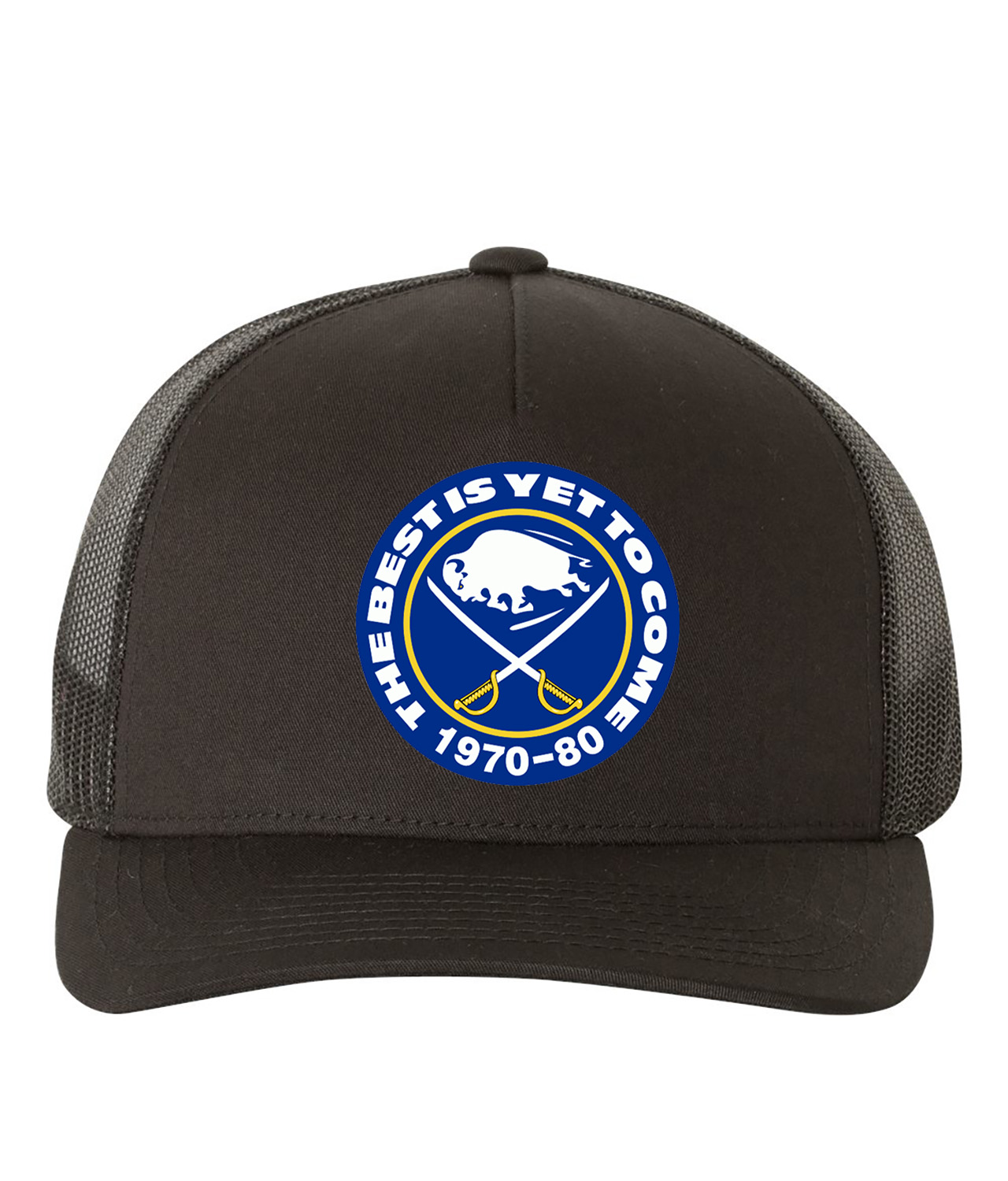 Buffalo Sabres The Best Is Yet To Come 1970-80 Hockey Logo Symbol Emblem Customized Design on Retro Trucker Cap Hat