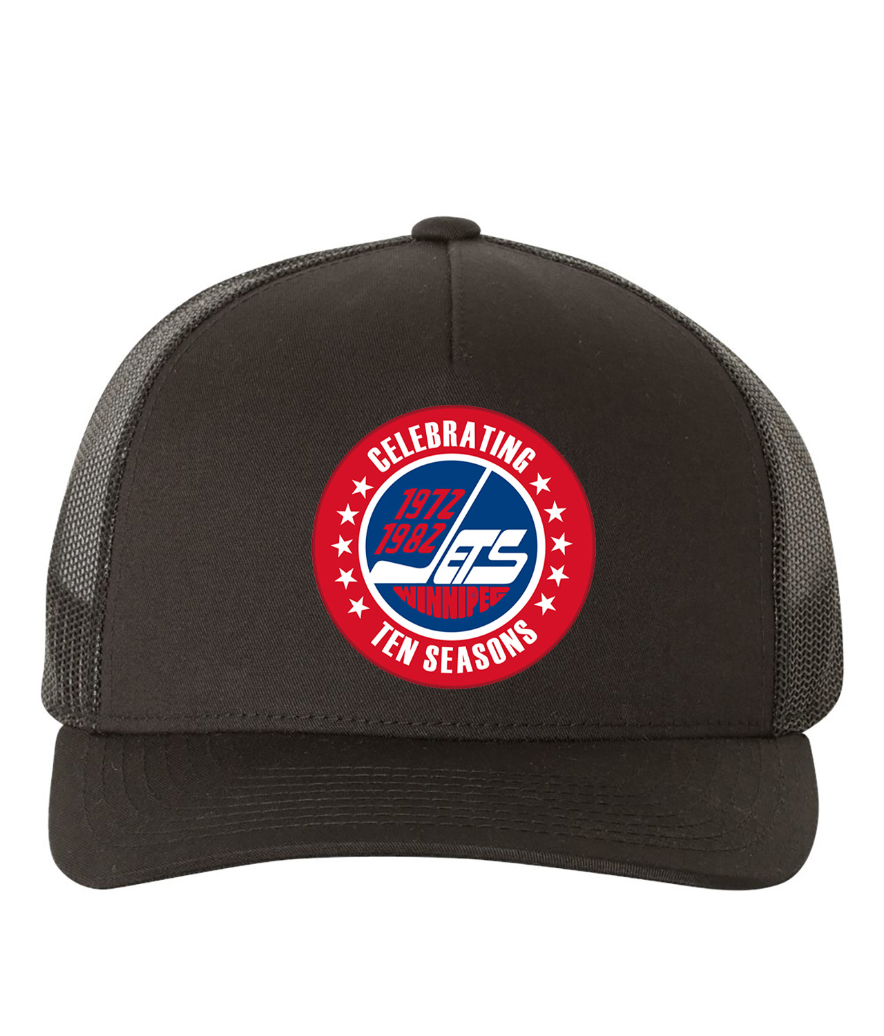 Winnipeg Jets 10th Anniversary Hockey Logo Symbol Emblem Customized Design on Retro Trucker Cap Hat