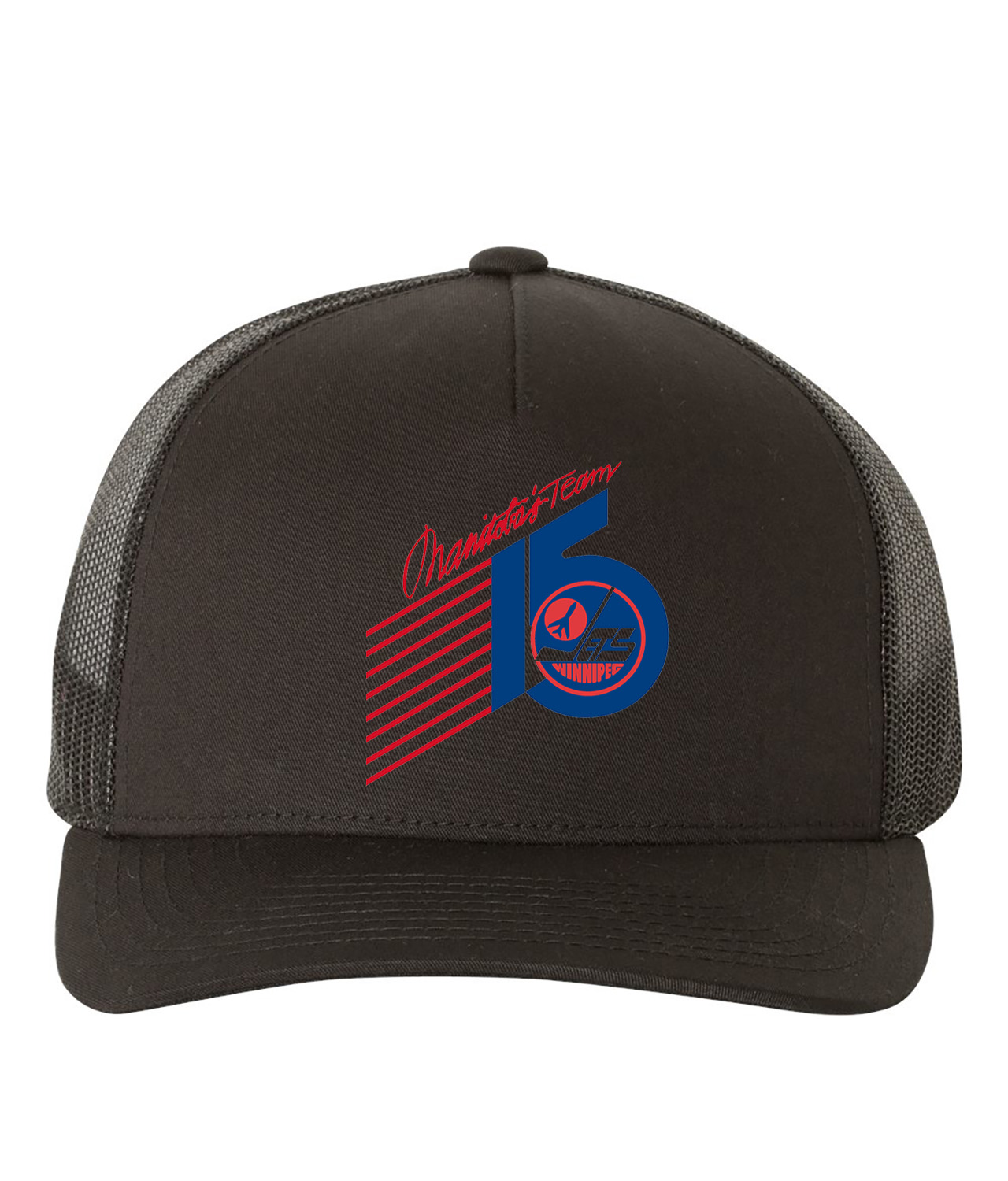 Winnipeg Jets 15th Anniversary Hockey Logo Symbol Emblem Customized Design on Retro Trucker Cap Hat