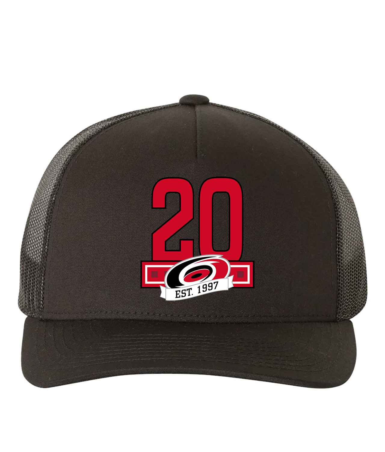 20th Anniversary Of The Carolina Hurricanes Hockey Logo Symbol Emblem Customized Design on Retro Trucker Cap Hat
