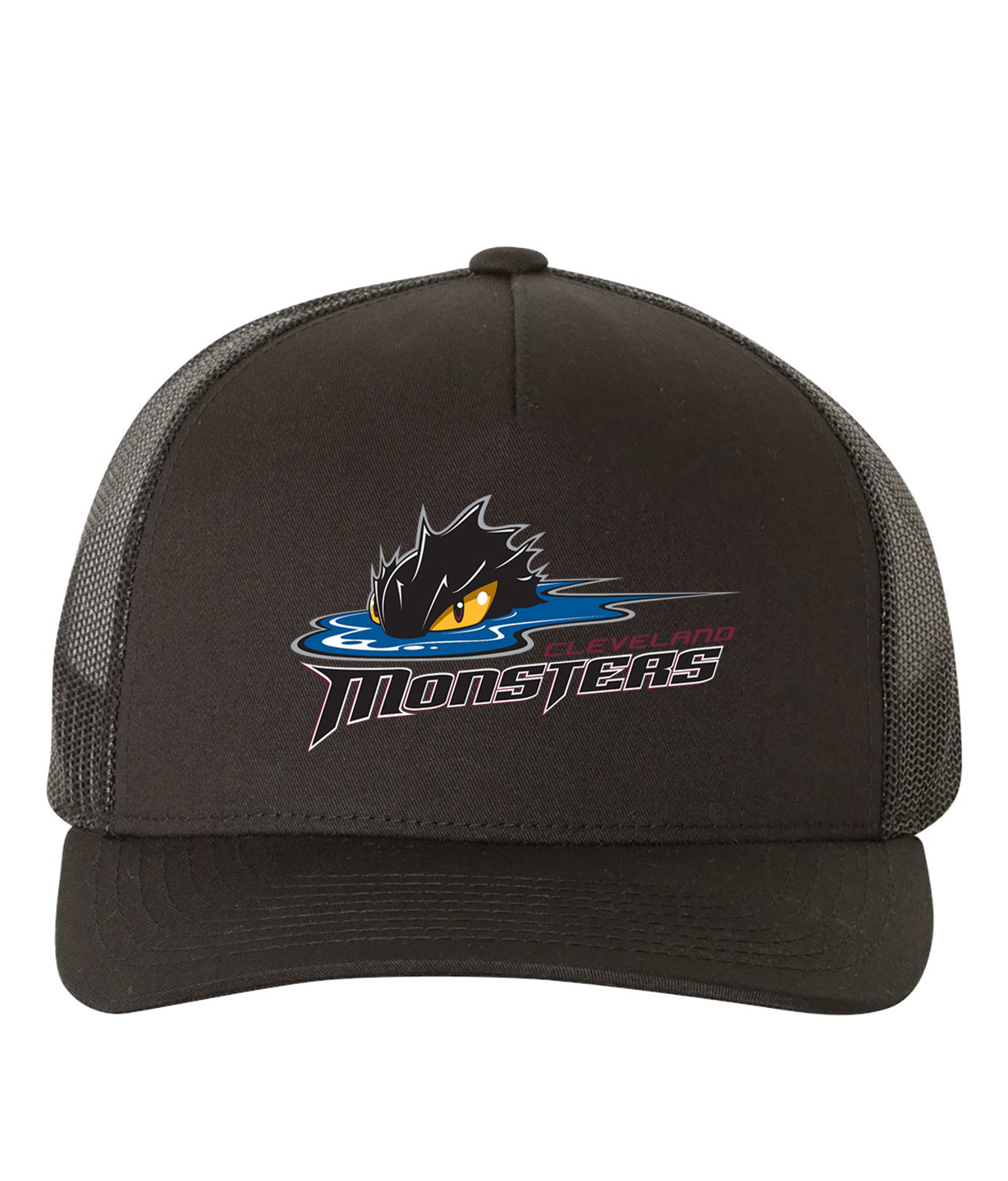 Cleveland Monsters Hockey Logo Symbol Emblem Customized Design on Retro Trucker Cap Hat