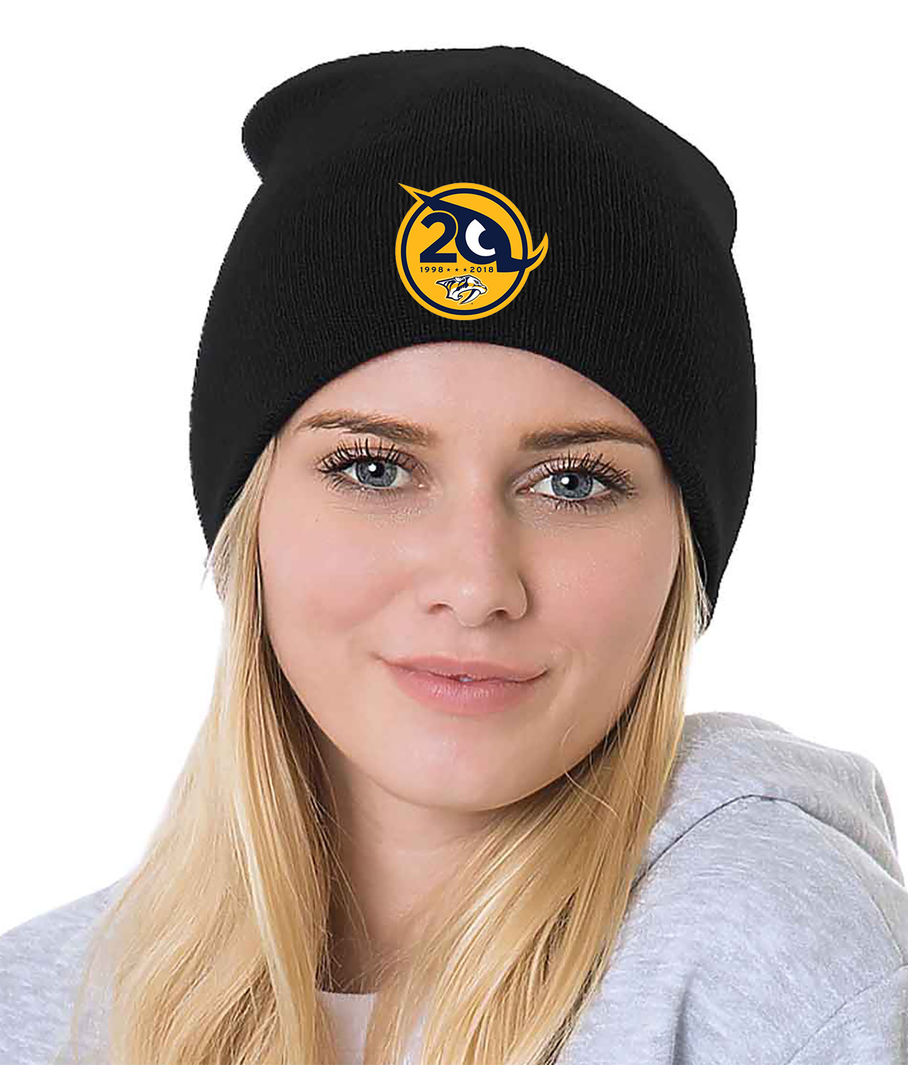 Nashville Predators 20th Season Hockey Logo Symbol Emblem Customized Design on 8" Beanie Hat
