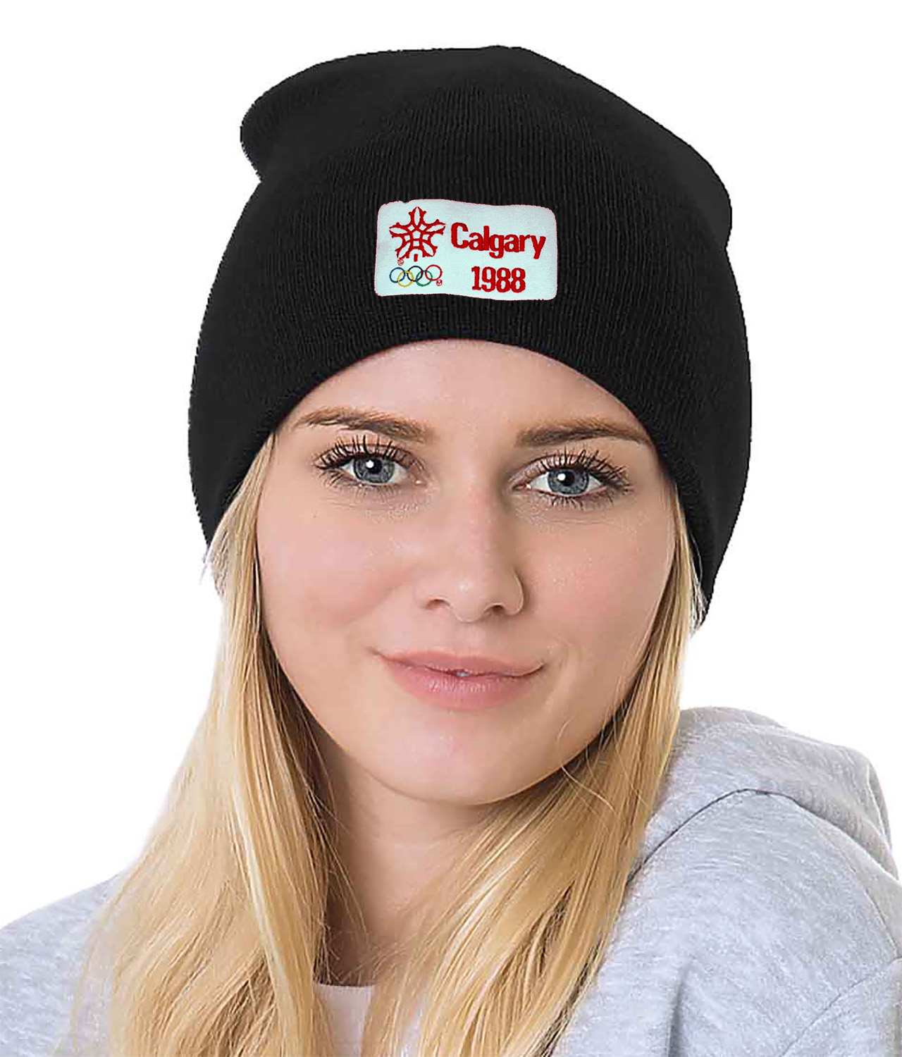1988 Winter Olympics In Calgary - Calgary Flames Hockey Logo Symbol Emblem Customized Design on 8" Beanie Hat