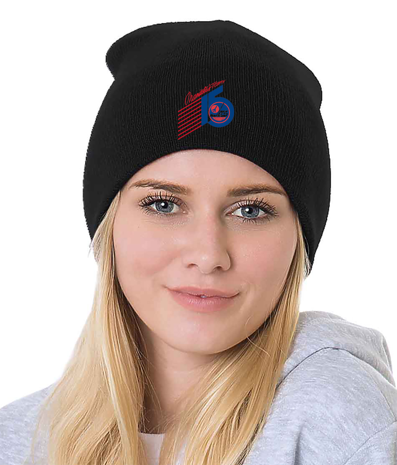 Winnipeg Jets 15th Anniversary Hockey Logo Symbol Emblem Customized Design on 8" Beanie Hat