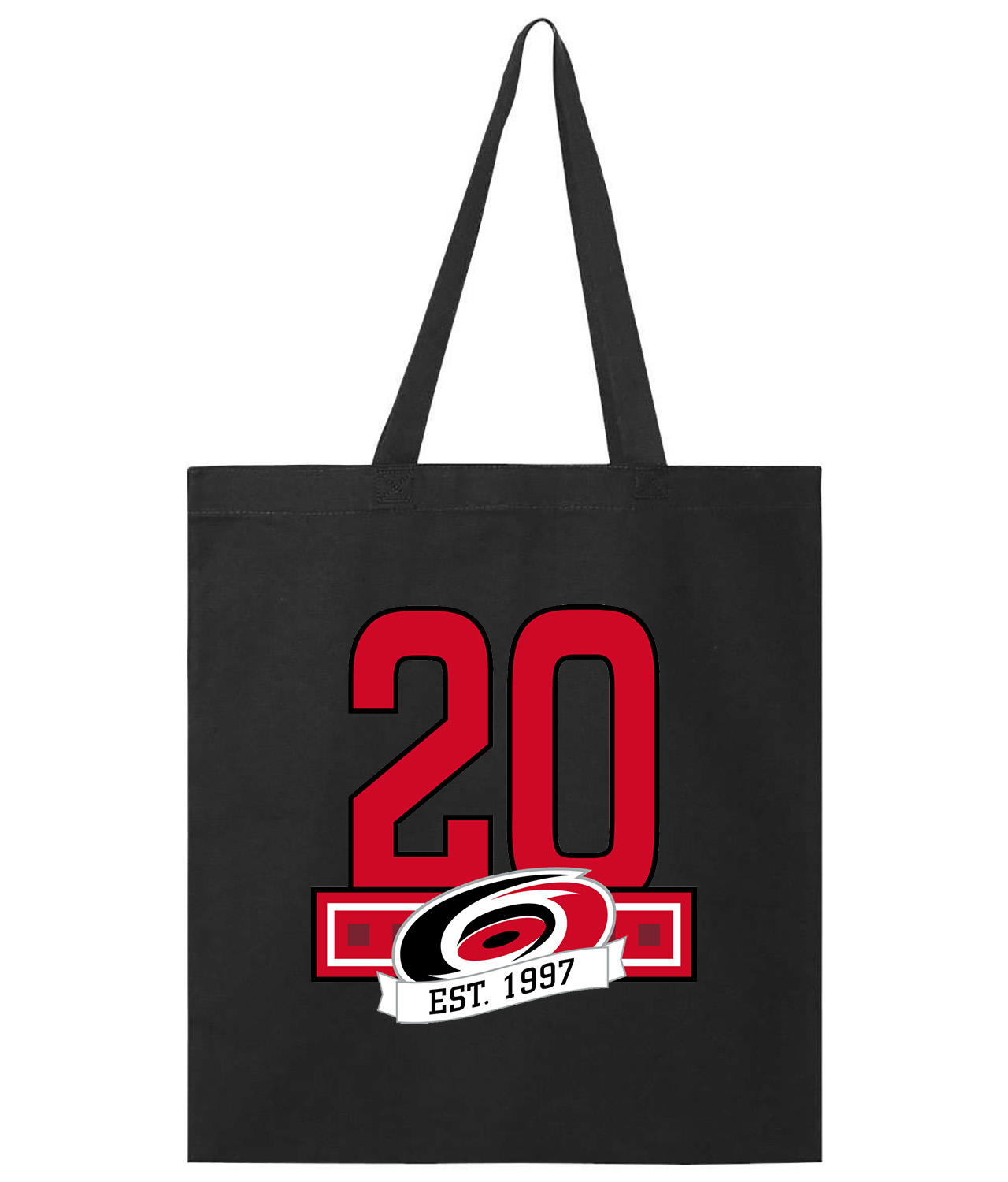 20th Anniversary Of The Carolina Hurricanes Hockey Logo Symbol Emblem Customized Design on Promotional Tote Bag
