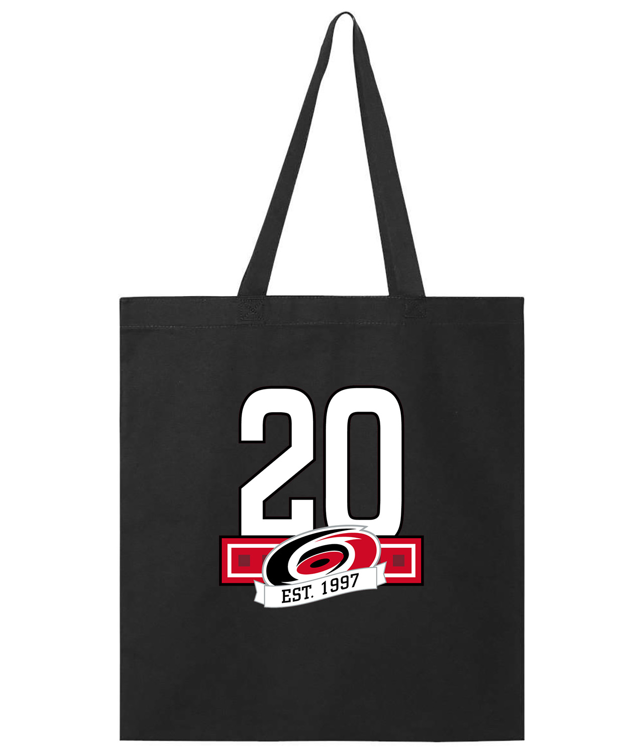 20th Anniversary Of The Carolina Hurricanes White Hockey Logo Symbol Emblem Customized Design on Promotional Tote Bag