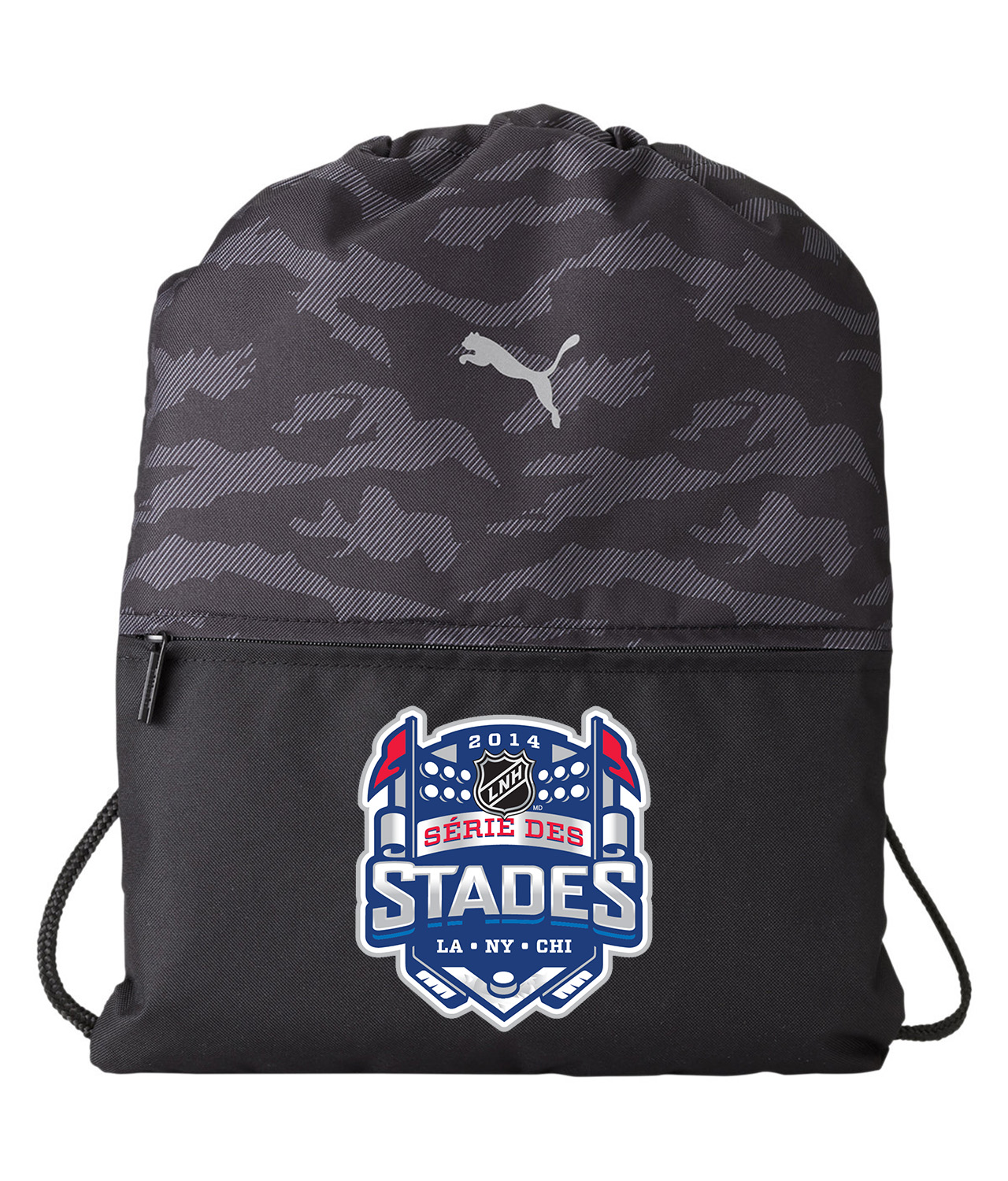 2014 NHL Stadium Series French - 2014 LNH Serie Des Stades Hockey Logo Symbol Emblem Customized Design on Camo Drawstring Backpack Bag