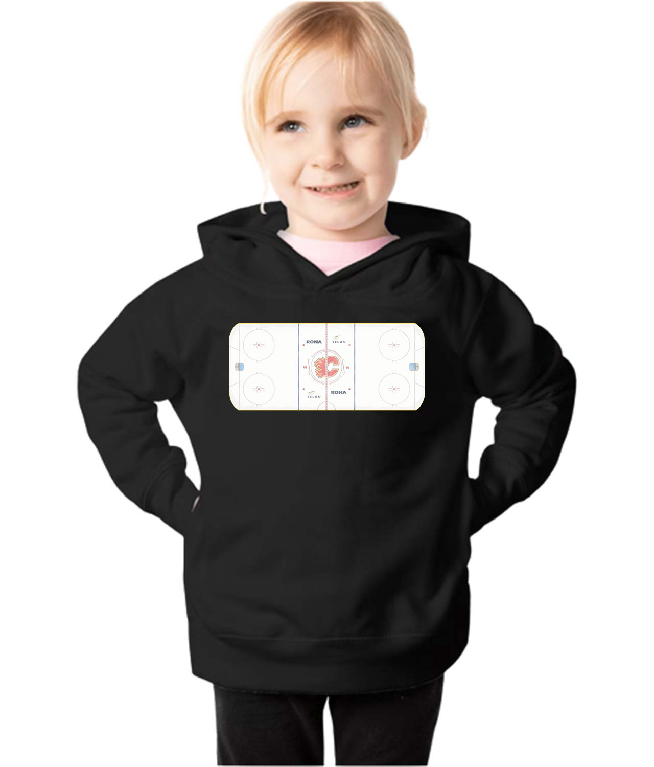 Calgary Flames Scotiabank Saddledome Playing Ice Surface Hockey Logo Symbol Emblem Customized Design on Toddler Pullover Fleece Hoodie