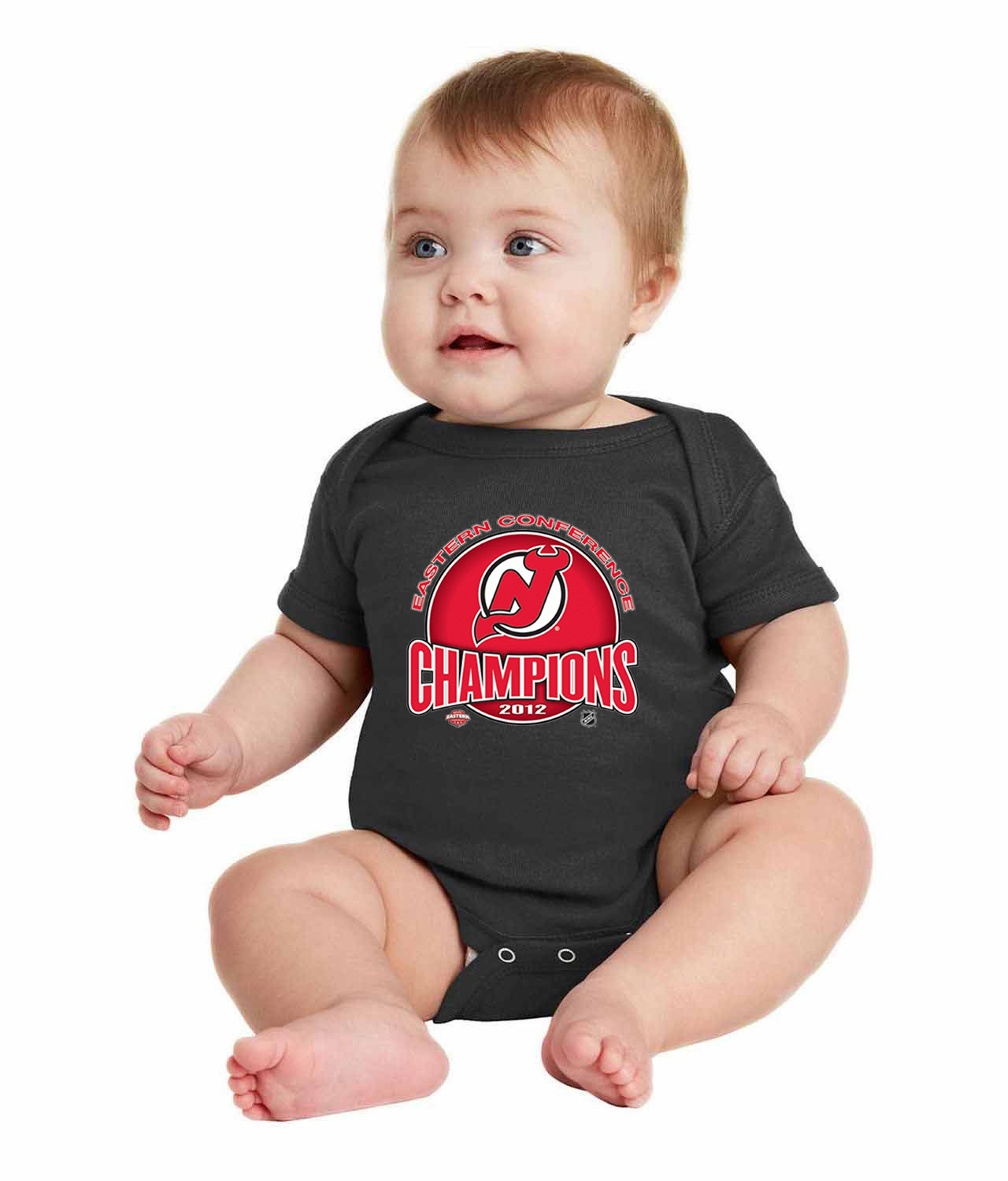 New Jersey Devils 2012 Eastern Conference Champions Hockey Logo Symbol Emblem Customized Design on Infant Baby Rib Bodysuit