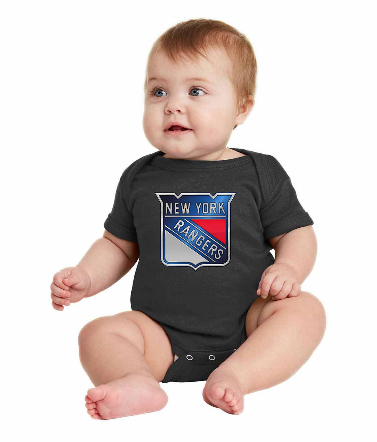 New York Rangers Stadium Series Chrome Treated Hockey Logo Symbol Emblem Customized Design on Infant Baby Rib Bodysuit