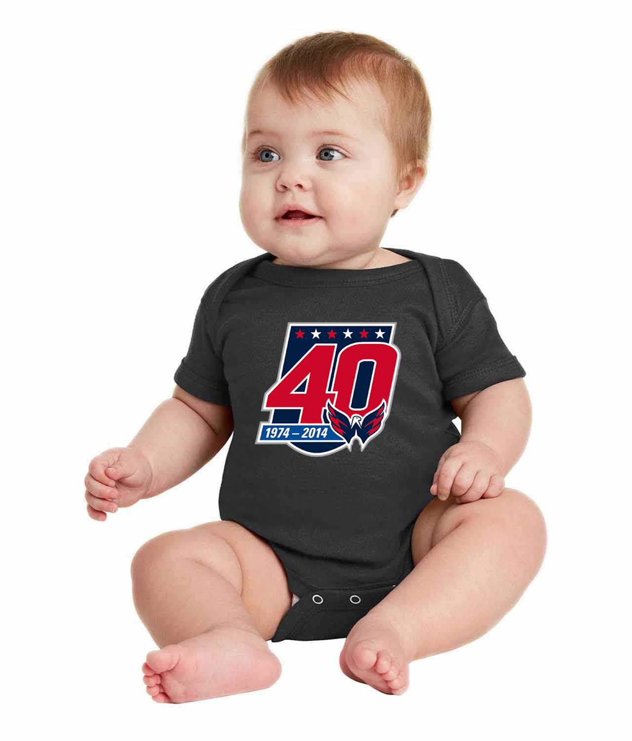 Washington Capitals 40th Anniversary Hockey Logo Symbol Emblem Customized Design on Infant Baby Rib Bodysuit