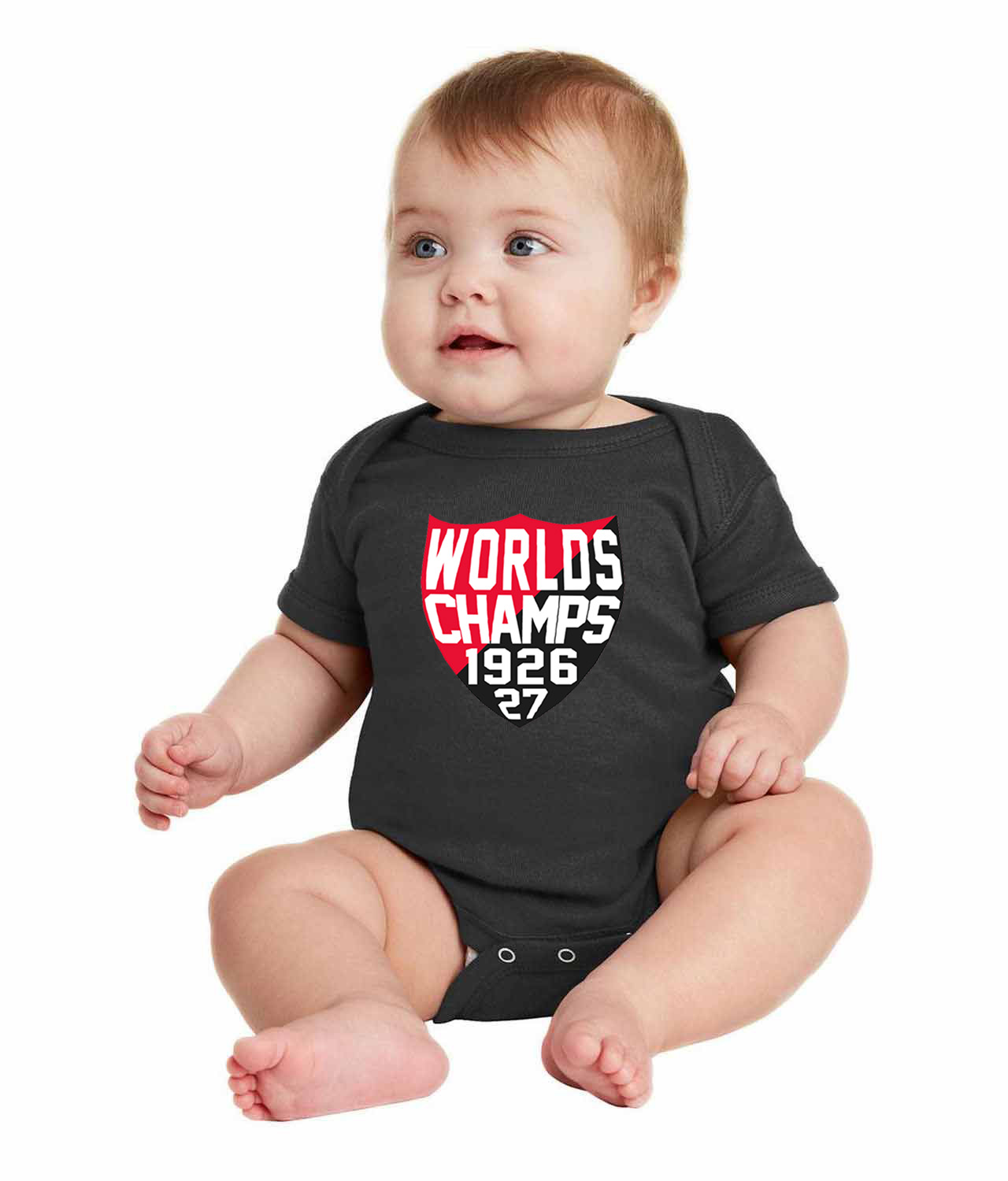 Ottawa Senators 1926-27 World's Champs (Stanley Cup) Shield Hockey Logo Symbol Emblem Customized Design on Infant Baby Rib Bodysuit