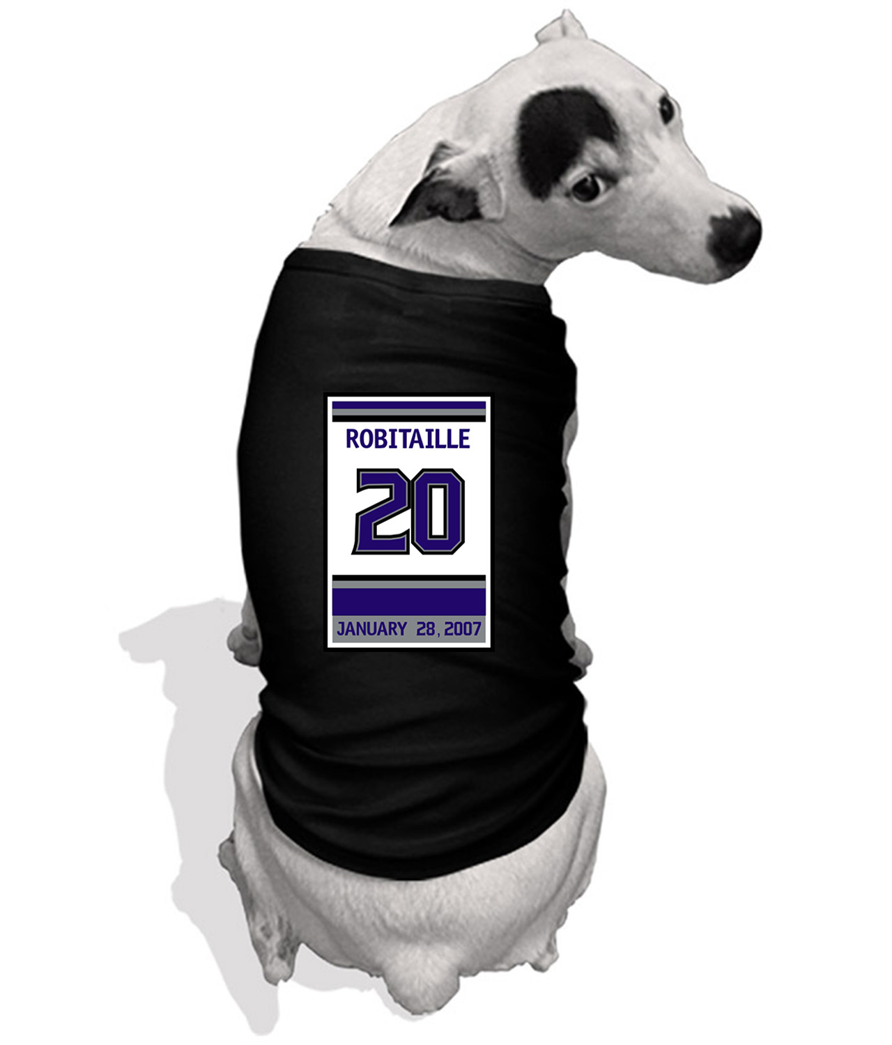 Los Angeles Kings Luc Robitaille Retirement Ceremony Patch Hockey Logo Symbol Emblem Customized Design on Doggie Puppy Dog Tank Tshirt