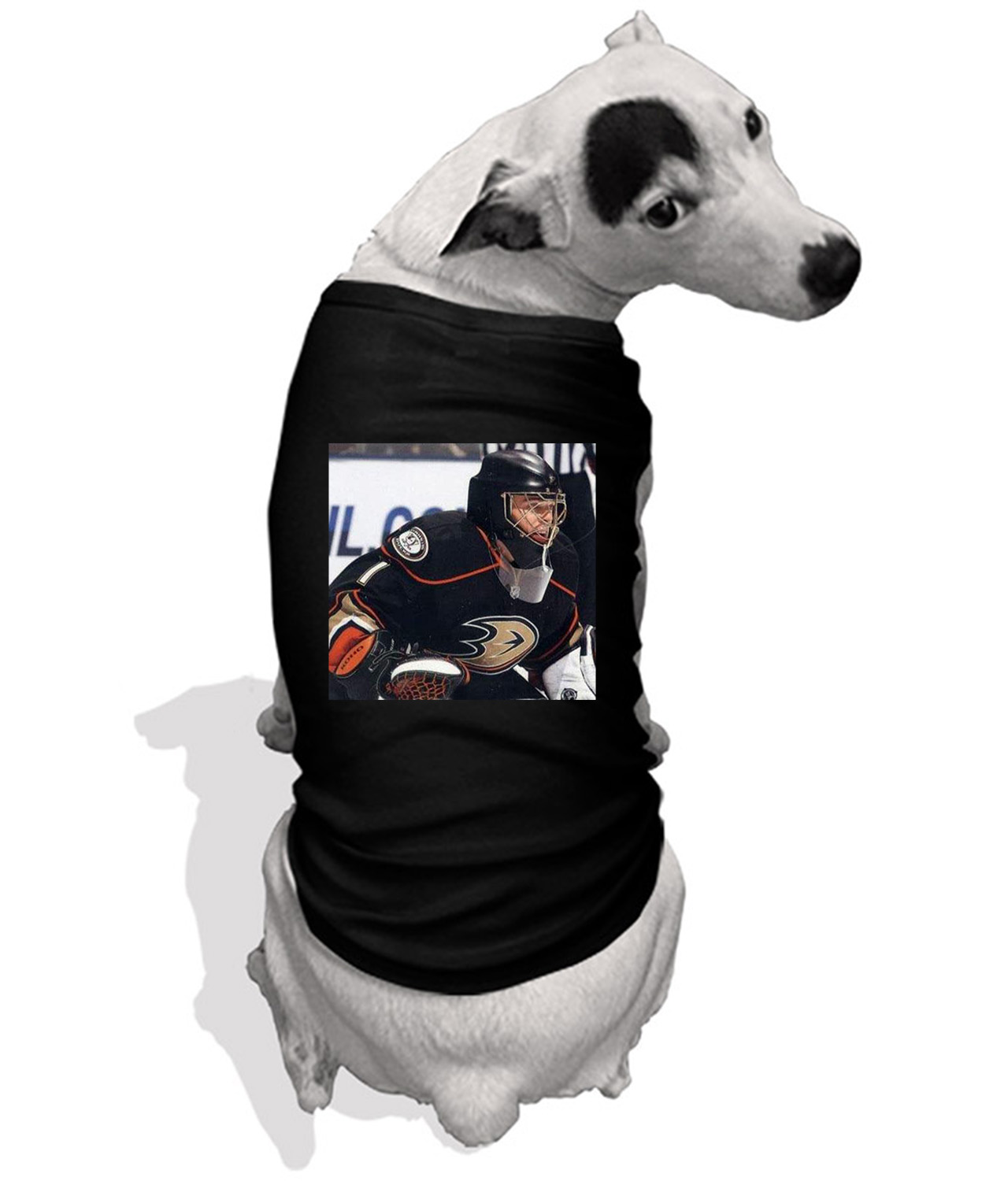 2010 Anaheim Ducks Jonas Hiller Photo Hockey Logo Symbol Emblem Customized Design on Doggie Puppy Dog Tank Tshirt
