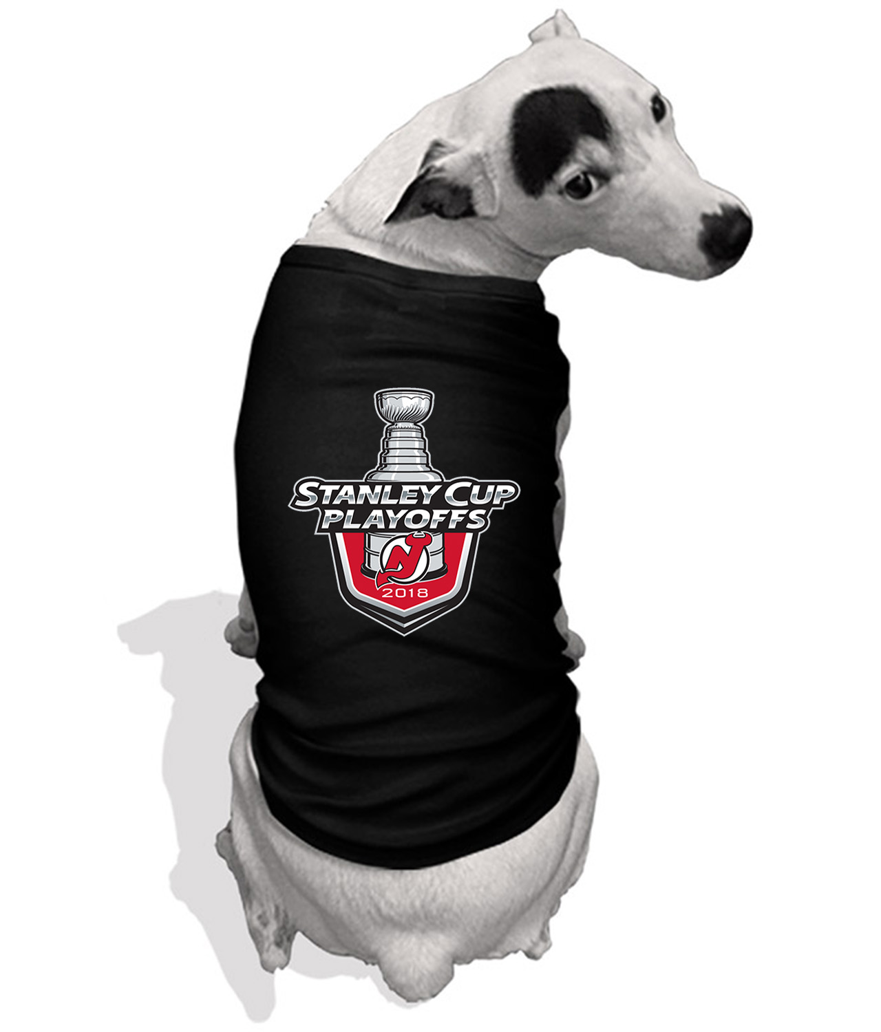 New Jersey Devils 2018 Stanley Cup Playoffs Hockey Logo Symbol Emblem Customized Design on Doggie Puppy Dog Tank Tshirt