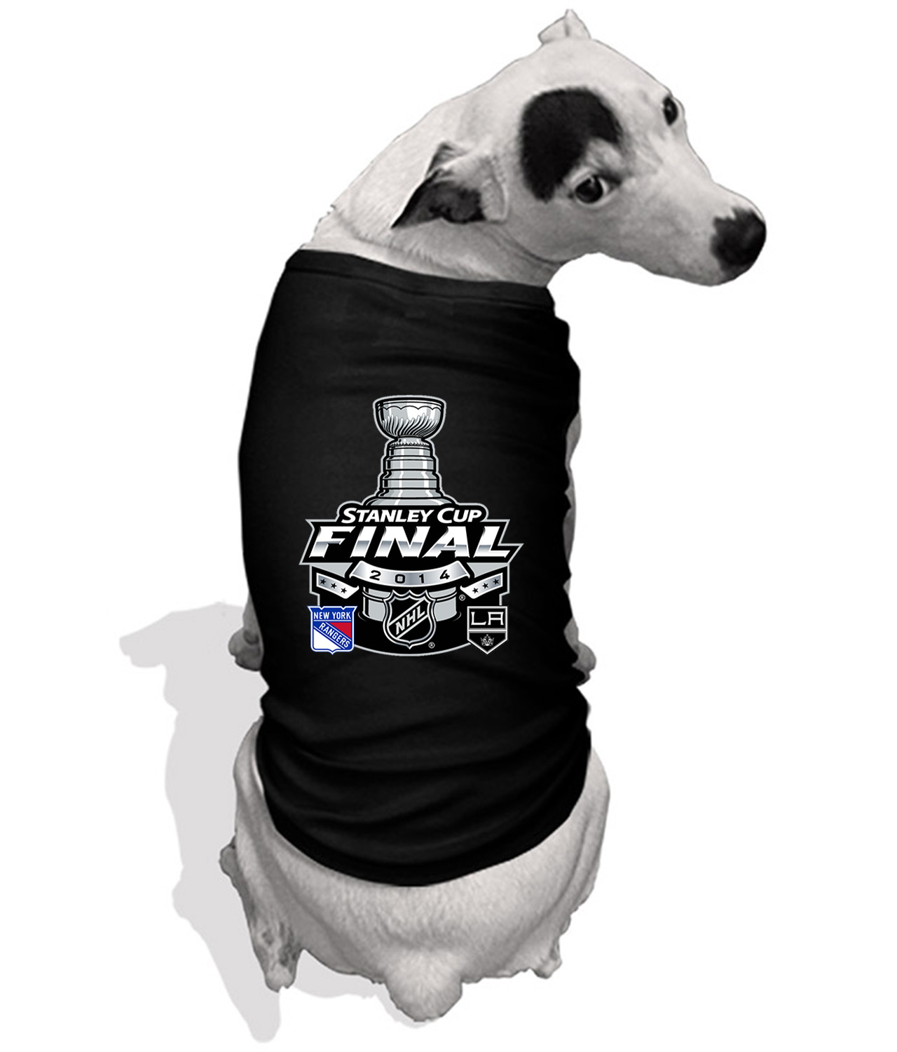 2014 NHL Stanley Cup Final Matchup - Los Angeles Kings Vs New York Rangers Hockey Logo Emblem Customized Design on Doggie Puppy Dog Tank Tshirt