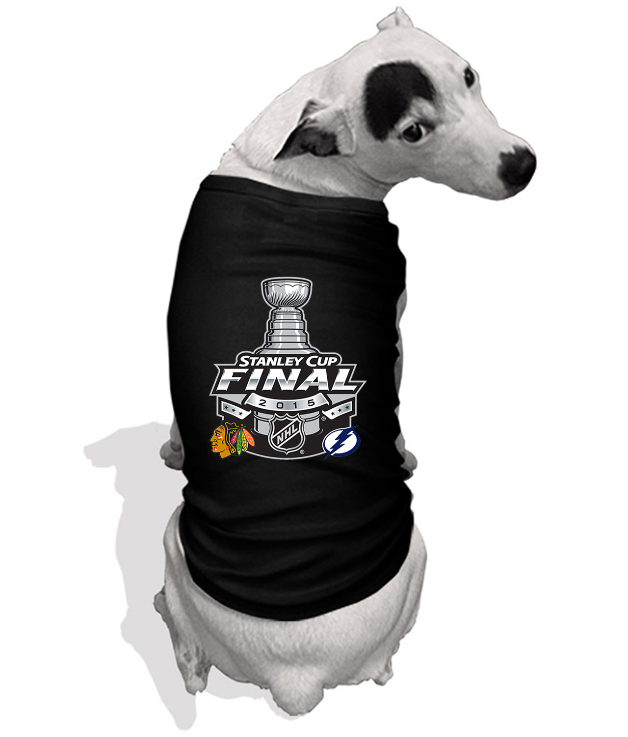2015 NHL Stanley Cup Final Matchup - Chicago Blackhawks Vs Tampa Bay Lightning Hockey Logo Emblem Customized Design on Doggie Puppy Dog Tank Tshirt