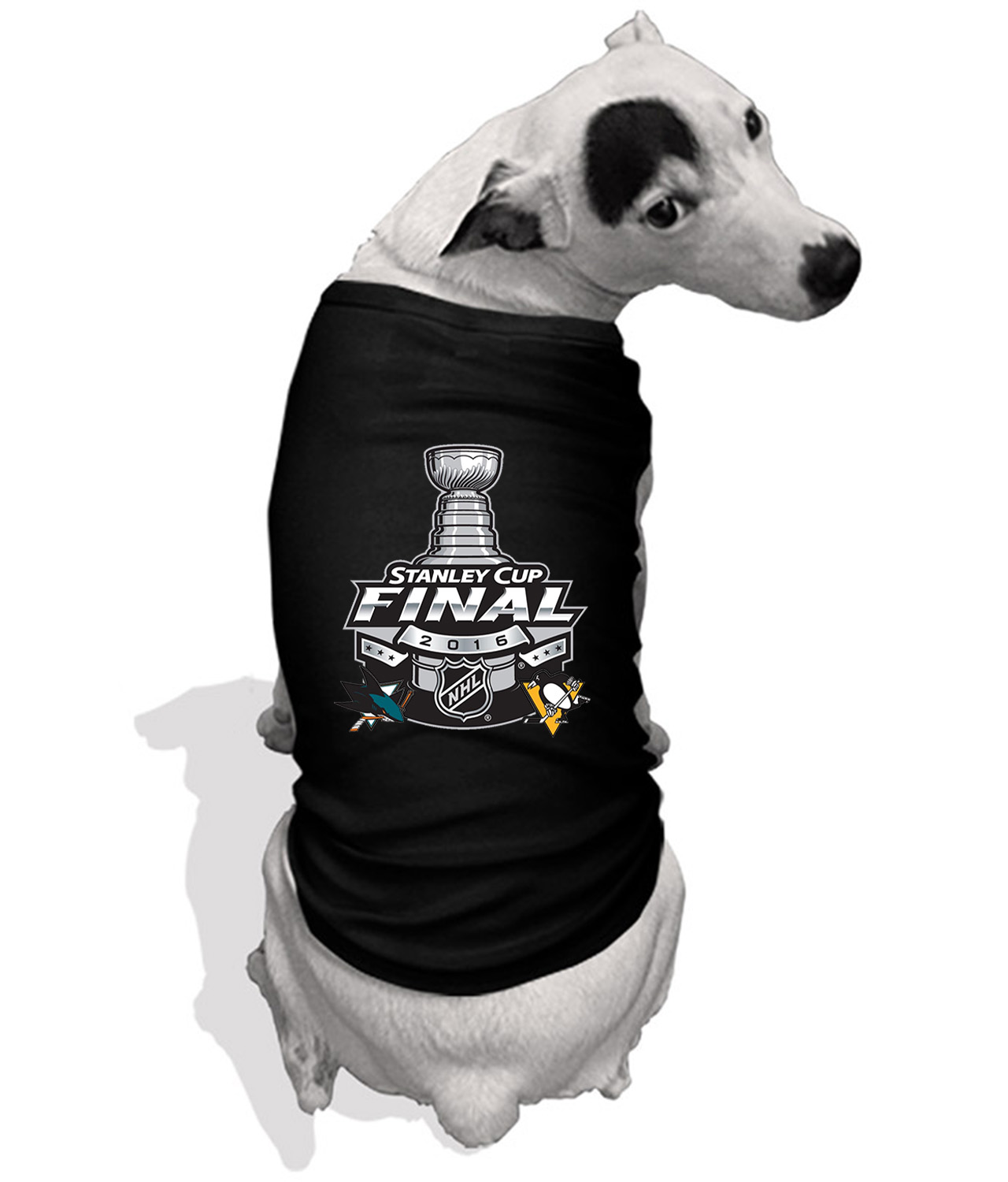 2016 NHL Stanley Cup Final Matchup - Pittsburgh Penguins Vs San Jose Sharks Hockey Logo Emblem Customized Design on Doggie Puppy Dog Tank Tshirt