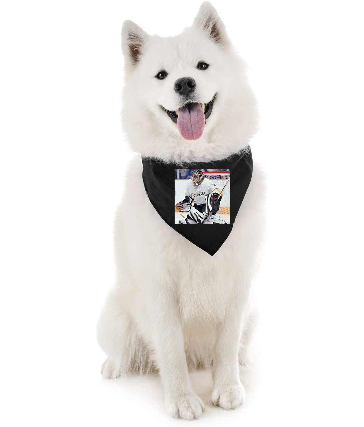 2008 Anaheim Ducks Jonas Hiller Photo Hockey Logo Symbol Emblem Customized Design on Doggie Puppy Dog Bandana