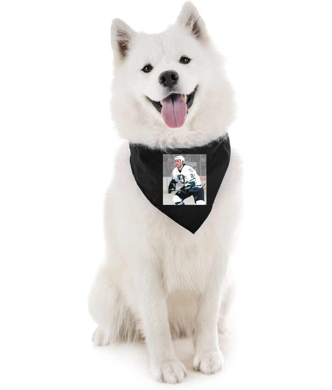 1998 Anaheim Ducks Ruslan Salei Photo Hockey Logo Symbol Emblem Customized Design on Doggie Puppy Dog Bandana