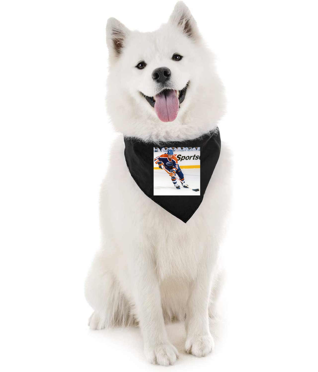 1980s Edmonton Oilers Photo Hockey Logo Symbol Emblem Customized Design on Doggie Puppy Dog Bandana