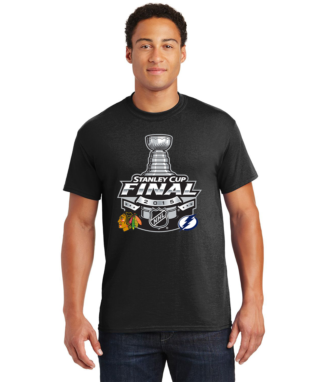2015 NHL Stanley Cup Final Matchup - Chicago Blackhawks Vs Tampa Bay Lightning Hockey Logo Customized Design on  Unisex Tshirt Tee