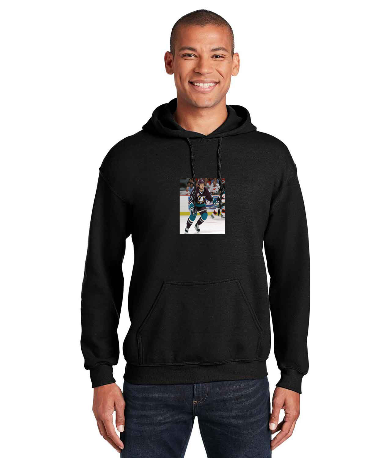 Ruslan Salei Mighty Ducks Of Anaheim 2003 Stanley Cup Final Patch 2002-03 Season Hockey Logo Customized Design on Unisex Hooded Sweatshirt