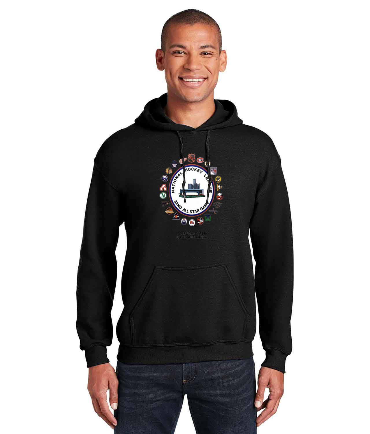 1980 NHL 32nd All-Star Game - Detroit, MI Hockey Logo Customized Design on Unisex Hooded Sweatshirt