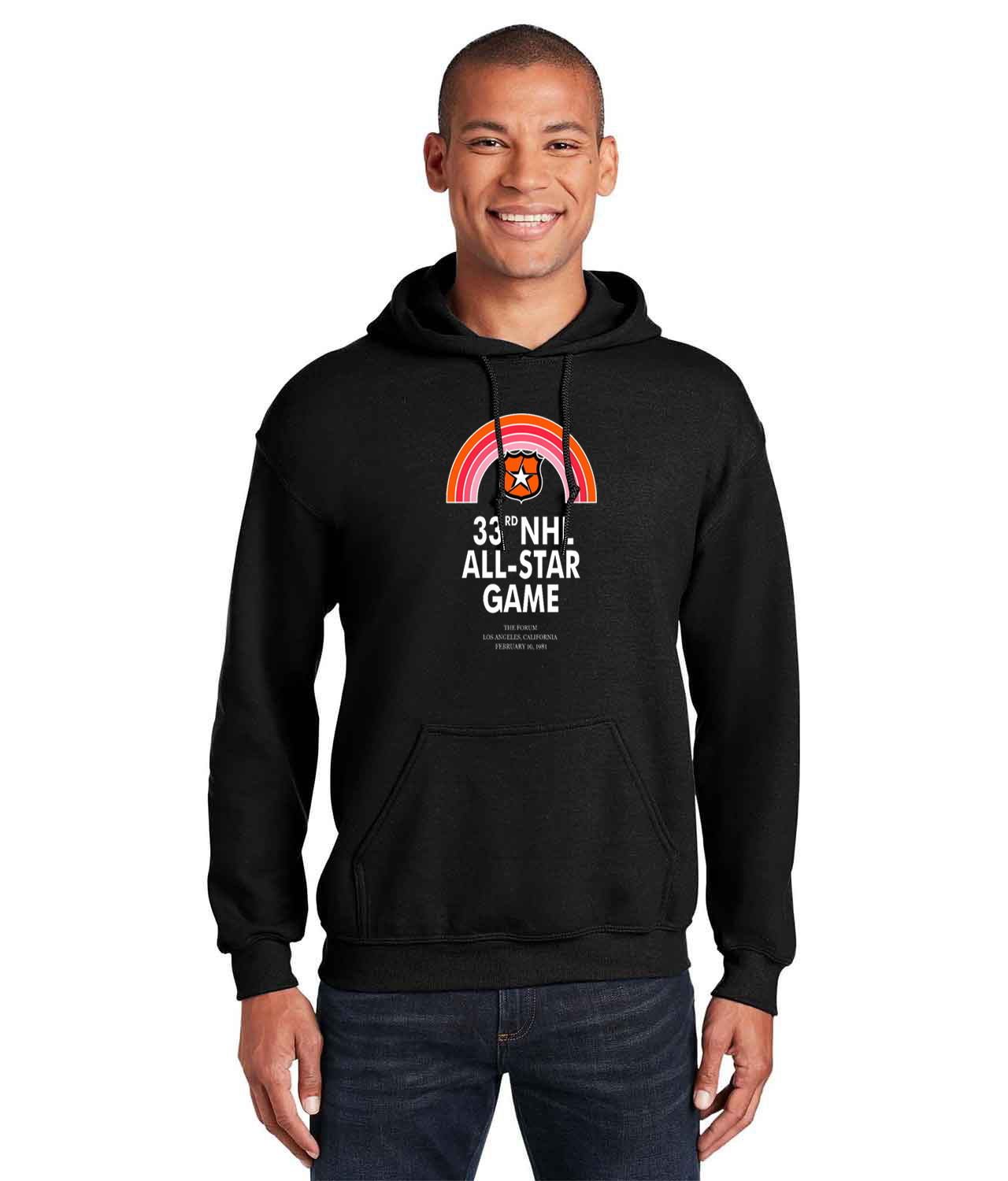 1981 NHL All-Star Game Los Angeles. Hockey Logo Customized Design on Unisex Hooded Sweatshirt
