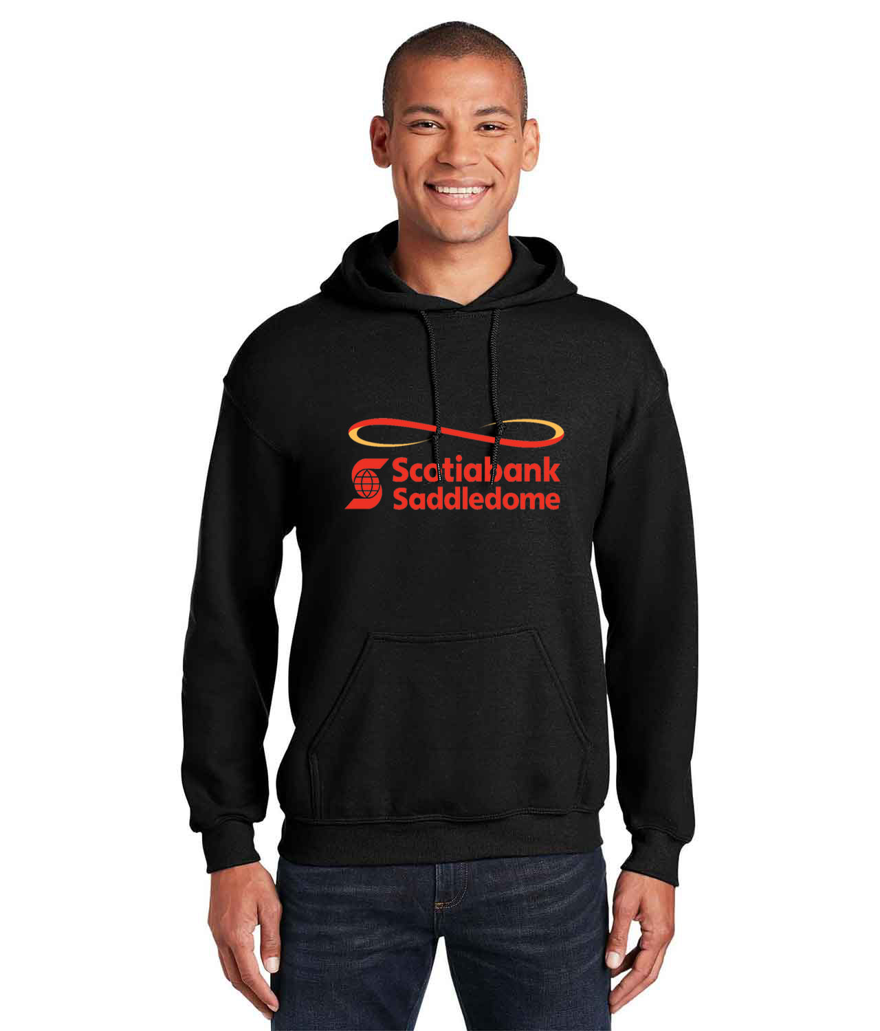 Calgary Flames Scotiabank Saddledome Stadium Hockey Logo Customized Design on Unisex Hooded Sweatshirt