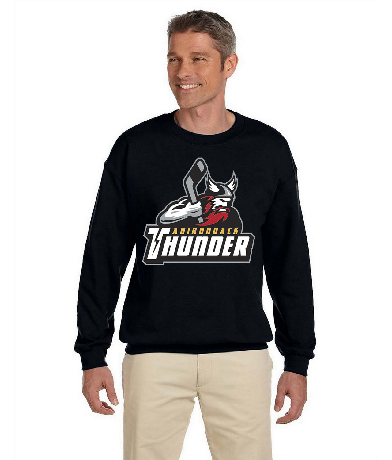 Adirondack Thunder Hockey Logo Symbol Emblem Customized Design on Unisex Crewneck Sweatshirt