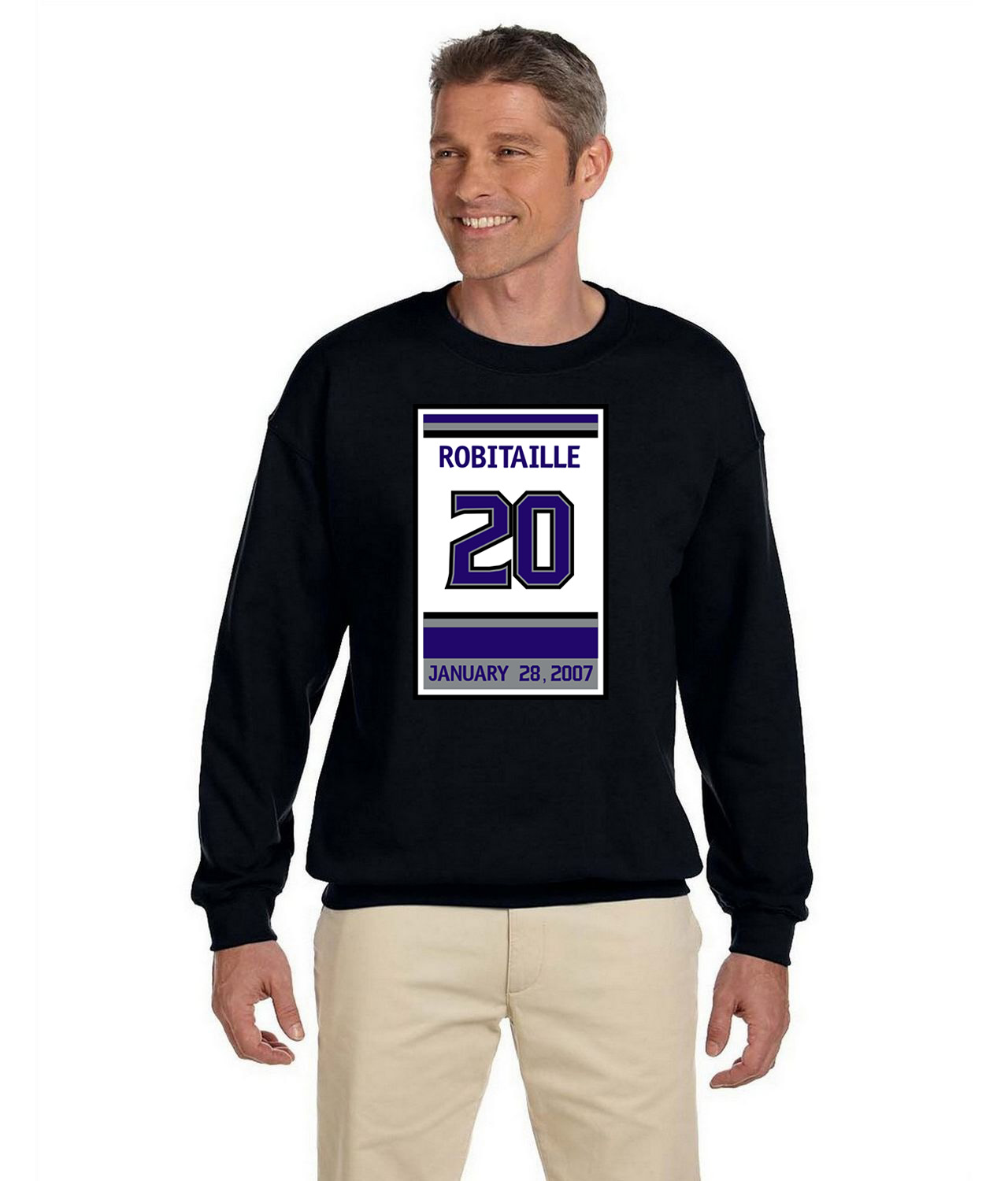 Los Angeles Kings Luc Robitaille Retirement Ceremony Patch Hockey Logo Symbol Emblem Customized Design on Unisex Crewneck Sweatshirt