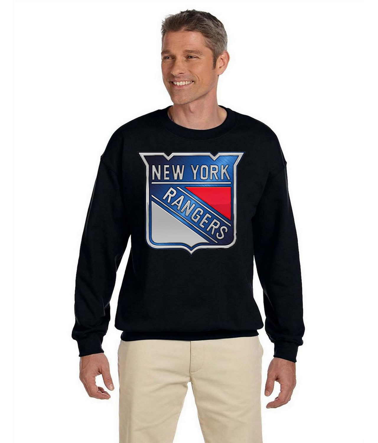 New York Rangers Stadium Series Chrome Treated Hockey Logo Symbol Emblem Customized Design on Unisex Crewneck Sweatshirt