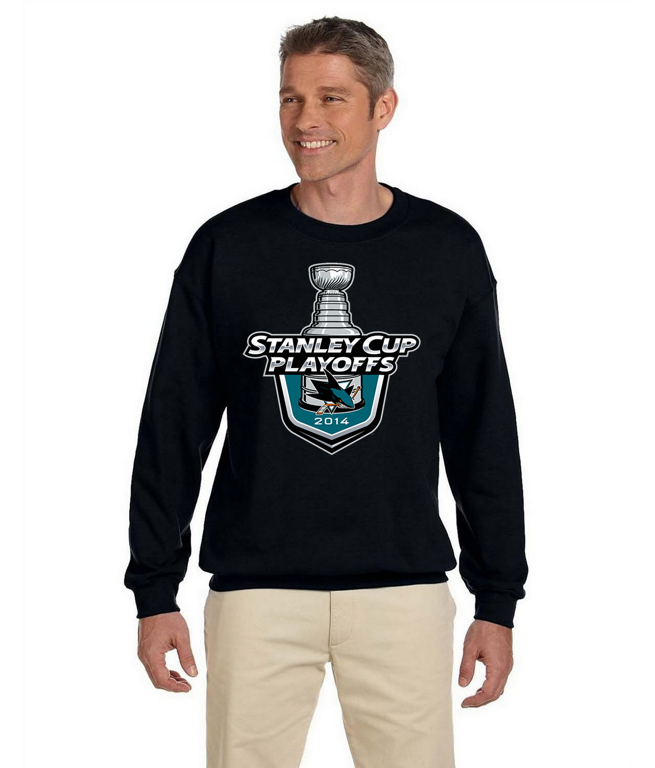 2014 Stanley Cup Playoffs - San Jose Sharks Hockey Logo Symbol Emblem Customized Design on Unisex Crewneck Sweatshirt