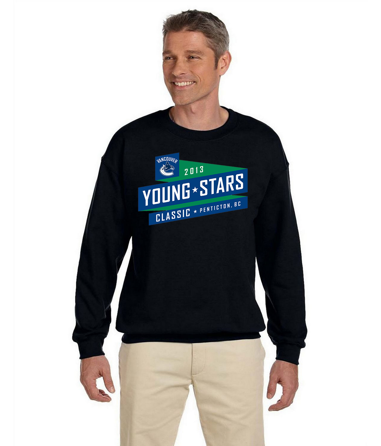 Vancouver Canucks Young Stars Classic 2013 Penticton, BC Hockey Logo Symbol Emblem Customized Design on Unisex Crewneck Sweatshirt
